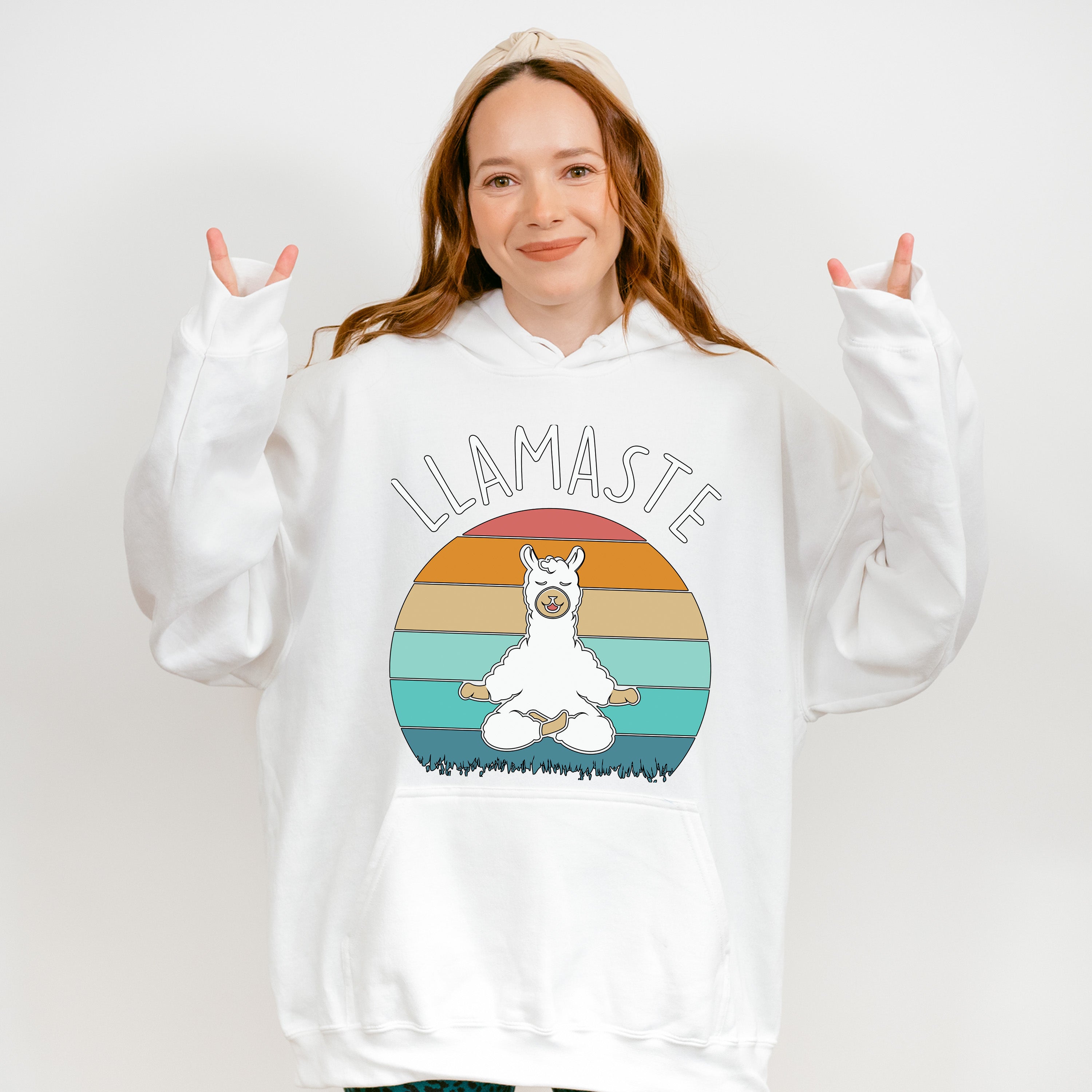 LLAMASTE Retro Sunset Design - Yoga Unisex Crewneck T-Shirt Sweatshirt Hoodie