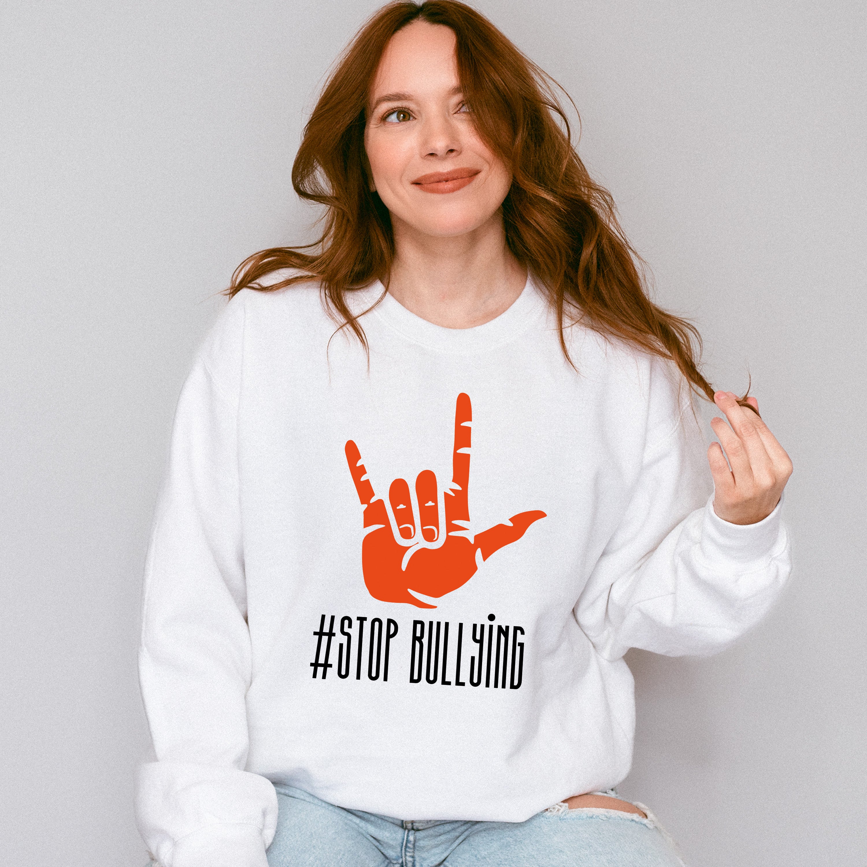 Stop Bullying Hand Design - Anti Bullying Unisex Crewneck T-Shirt Sweatshirt Hoodie