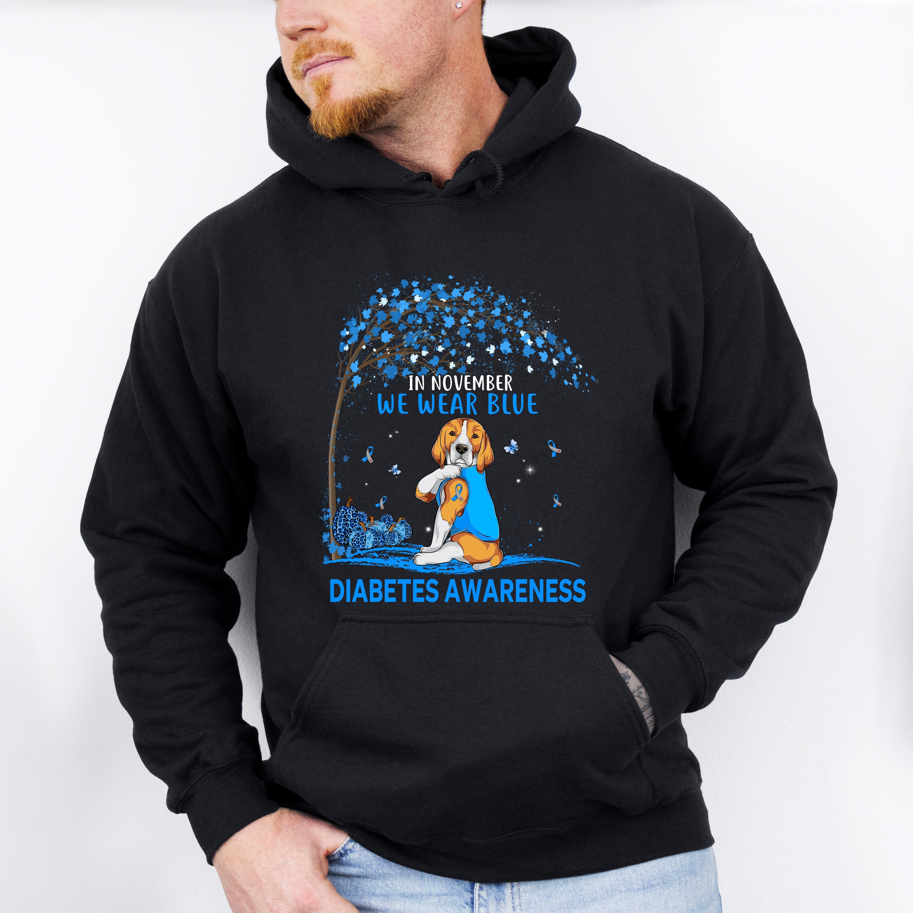 In November We Wear Blue Dog Design - Diabetes Unisex Crewneck T-Shirt Sweatshirt Hoodie
