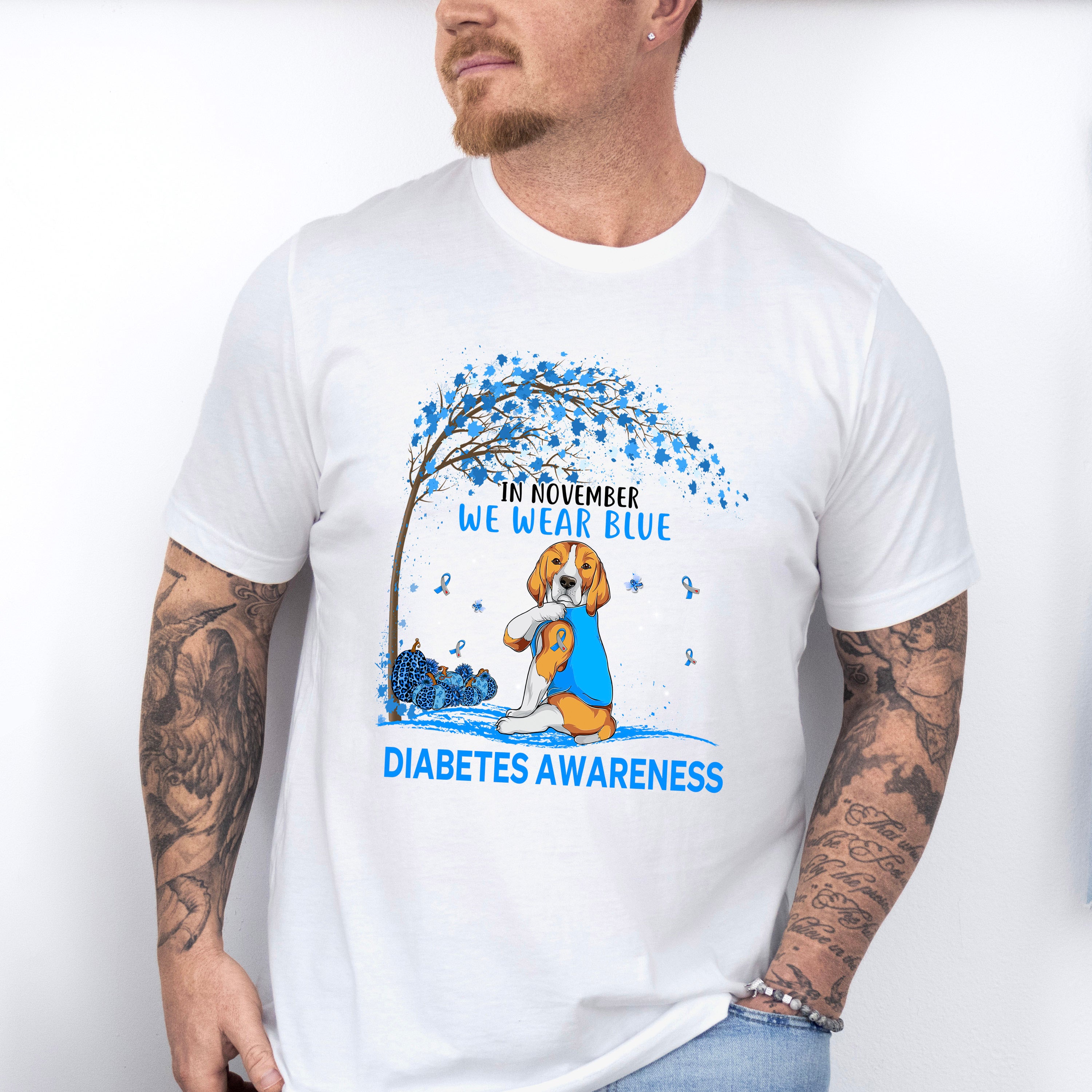 In November We Wear Blue Dog Design - Diabetes Unisex Crewneck T-Shirt Sweatshirt Hoodie