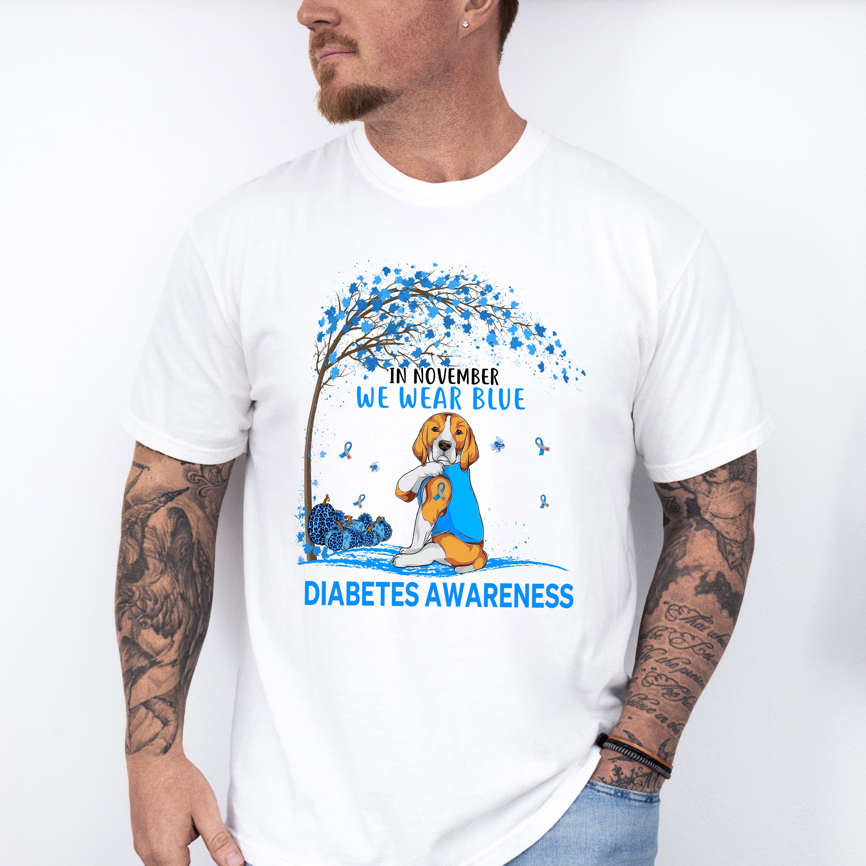 In November We Wear Blue Dog Design - Diabetes Unisex Crewneck T-Shirt Sweatshirt Hoodie