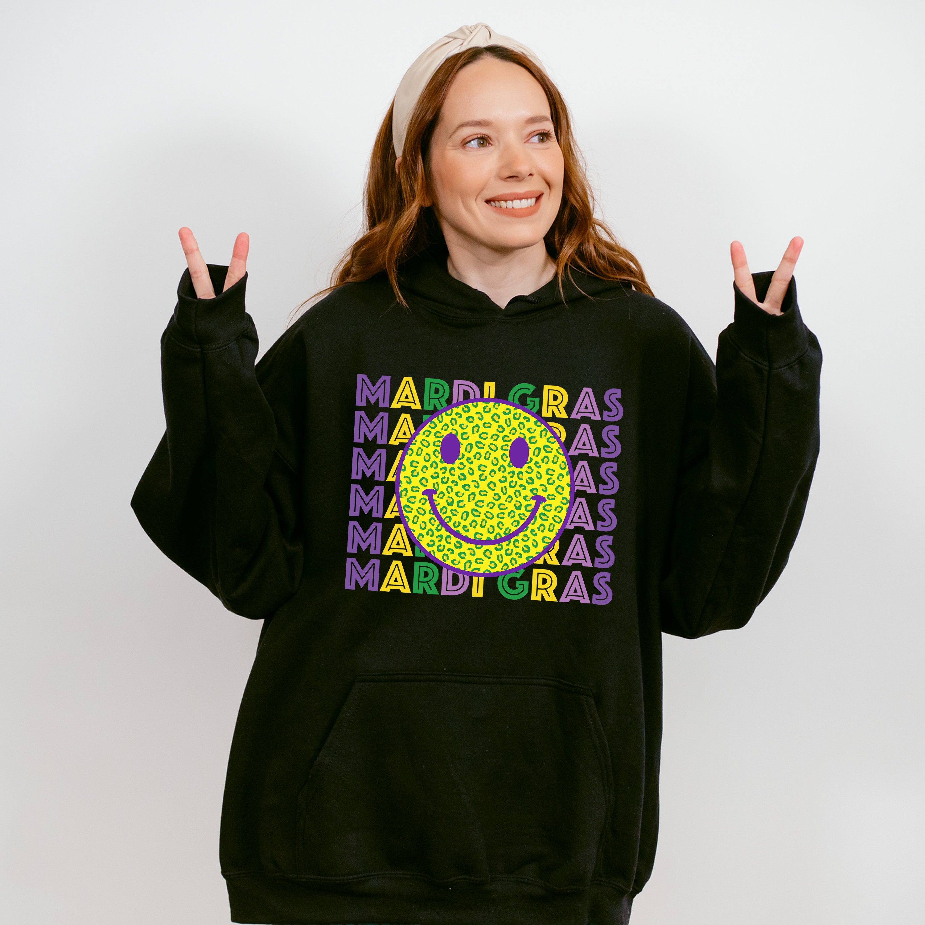 Mardi Gras Smile Face Design - Mardi Gras Unisex Crewneck T-Shirt Sweatshirt Hoodie