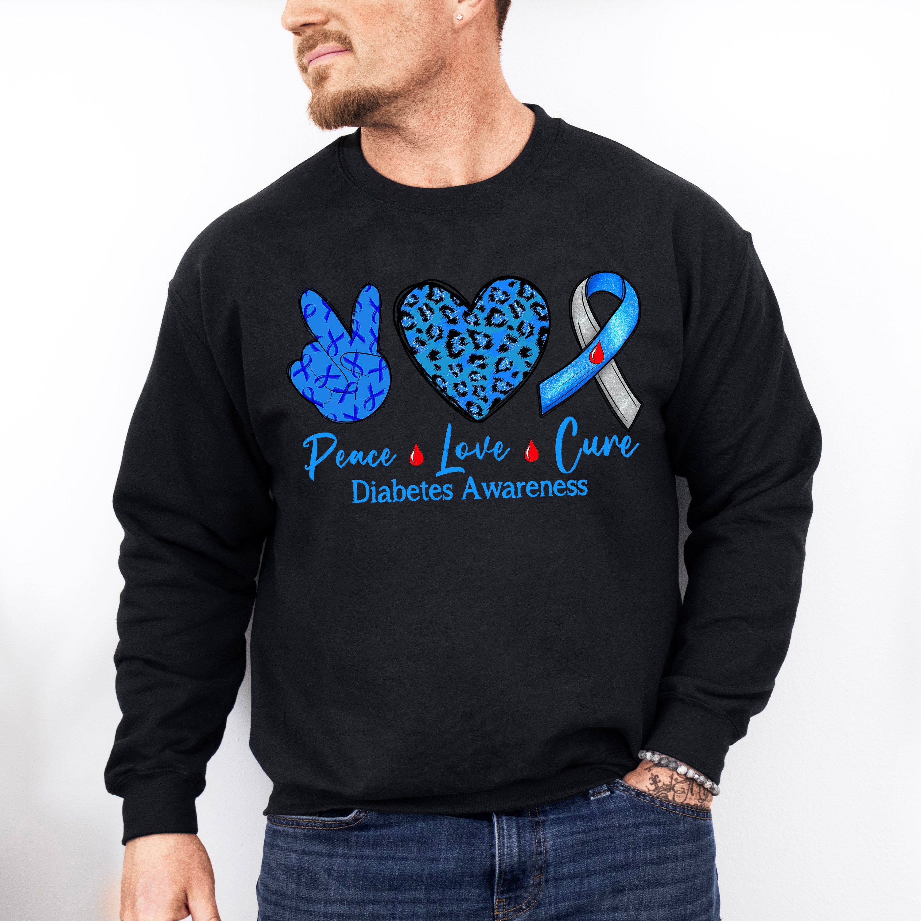 Peace Love Cure Diabetes - Diabetes Unisex Crewneck T-Shirt Sweatshirt Hoodie