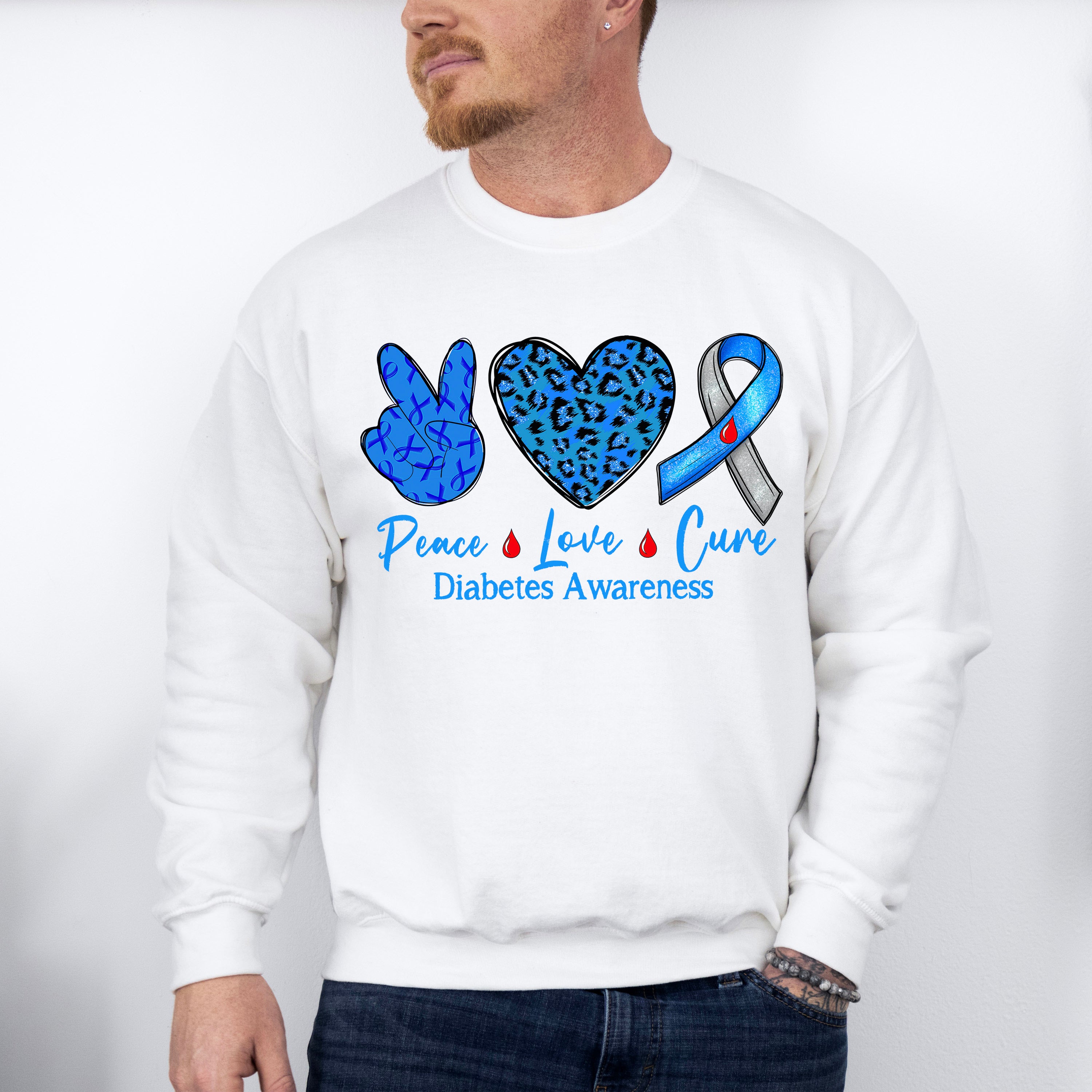 Peace Love Cure Diabetes - Diabetes Unisex Crewneck T-Shirt Sweatshirt Hoodie