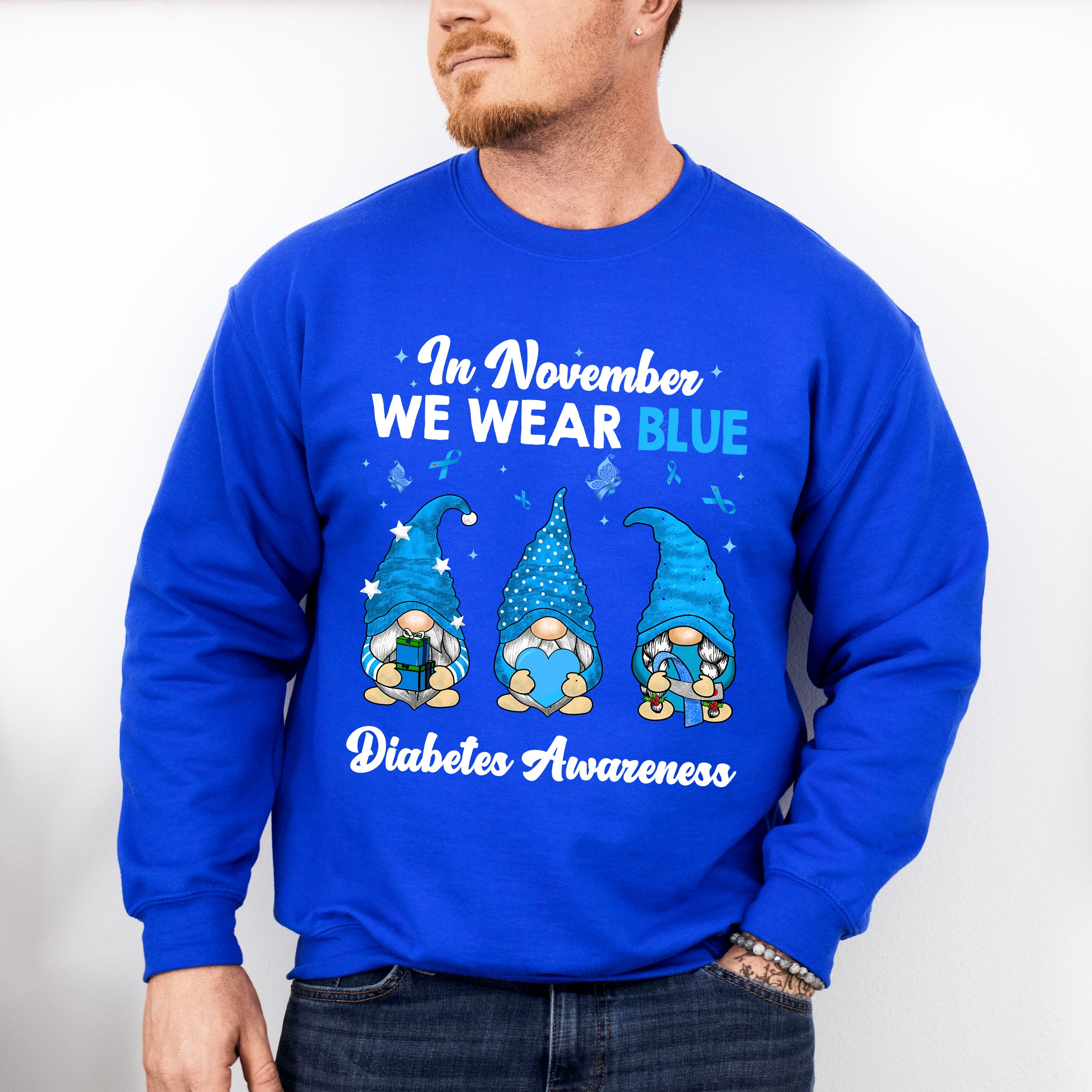 In November We Wear Blue Gnome - Diabetes Unisex Crewneck T-Shirt Sweatshirt Hoodie