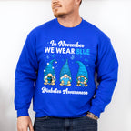 In November We Wear Blue Gnome - Diabetes Unisex Crewneck T-Shirt Sweatshirt Hoodie