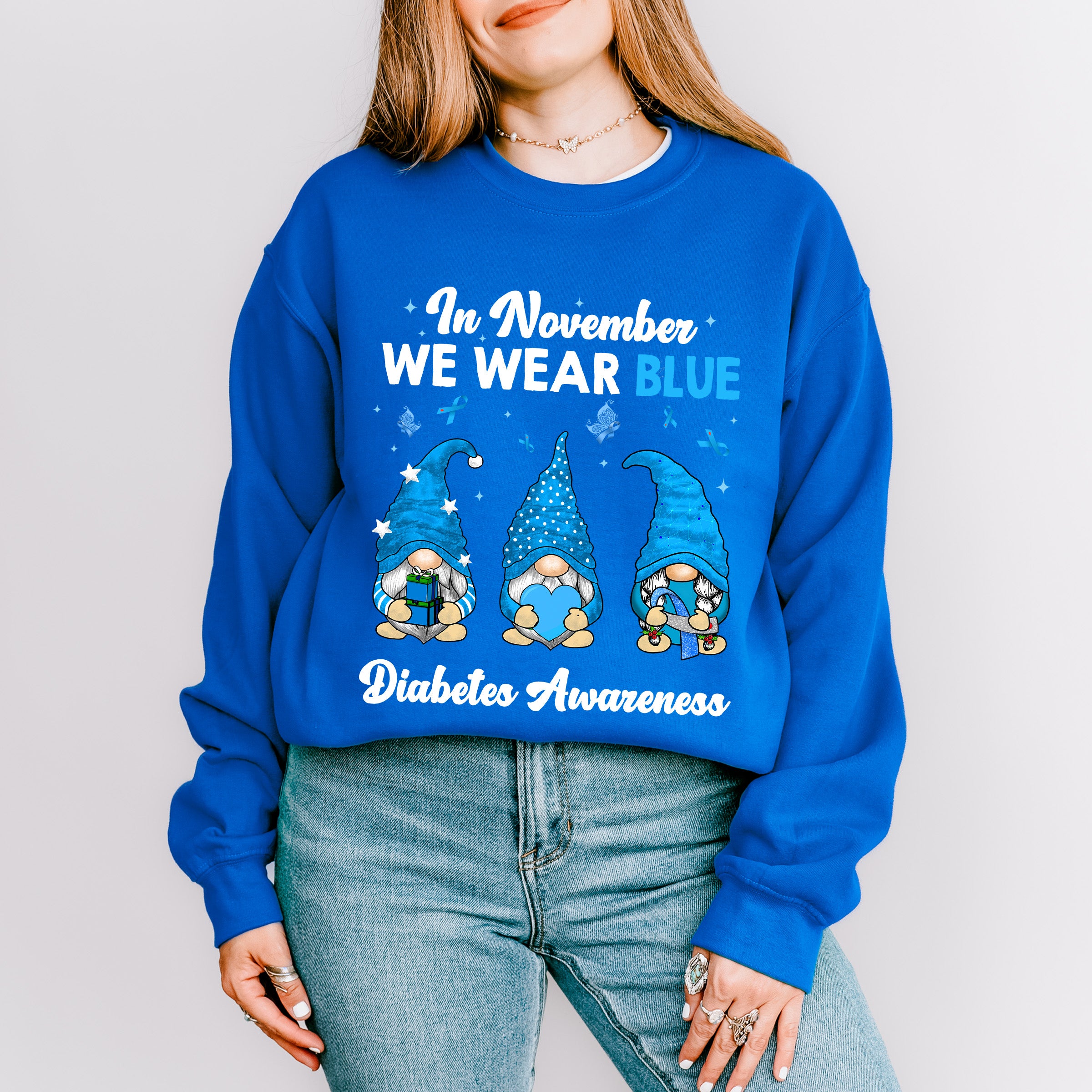 In November We Wear Blue Gnome - Diabetes Unisex Crewneck T-Shirt Sweatshirt Hoodie