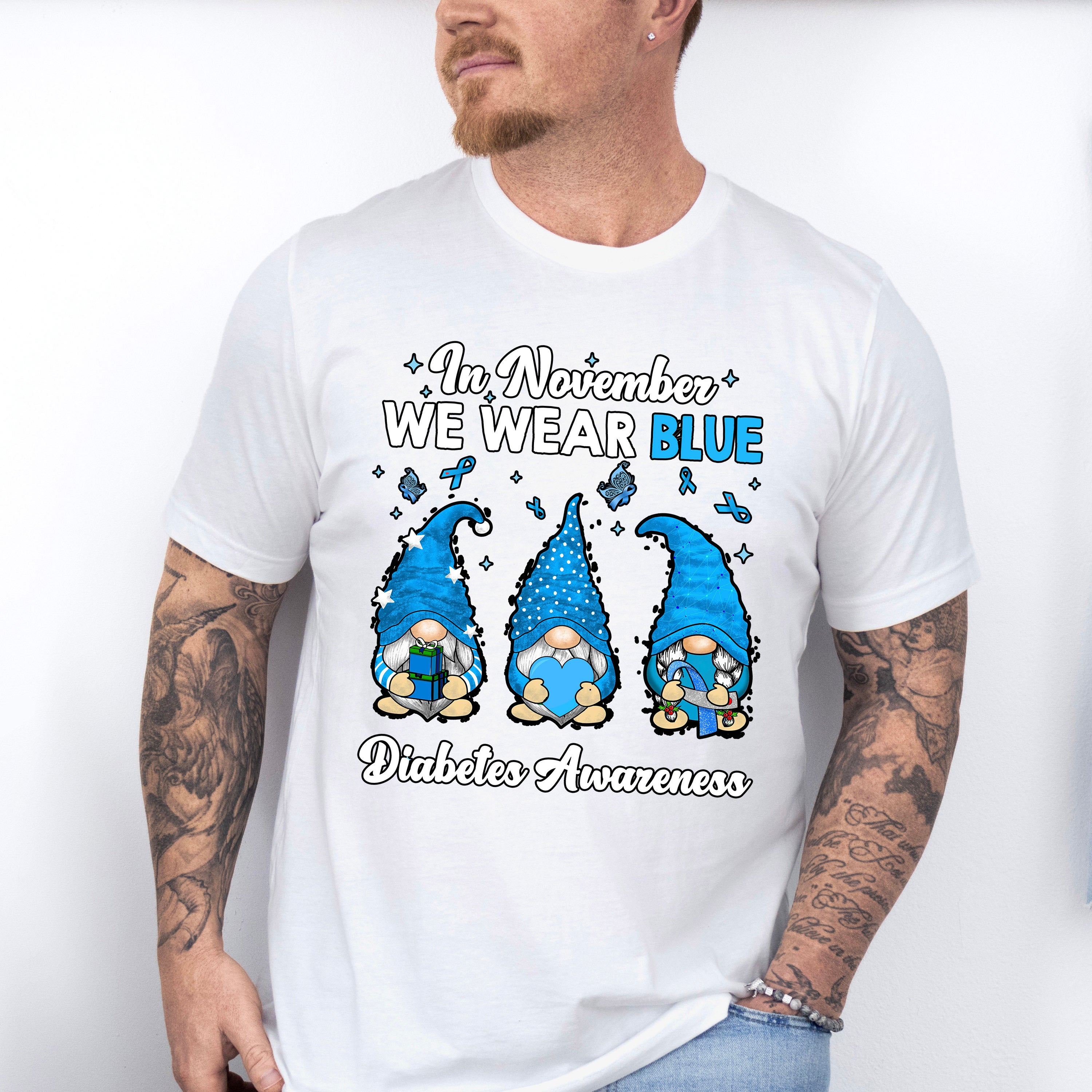 In November We Wear Blue Gnome - Diabetes Unisex Crewneck T-Shirt Sweatshirt Hoodie