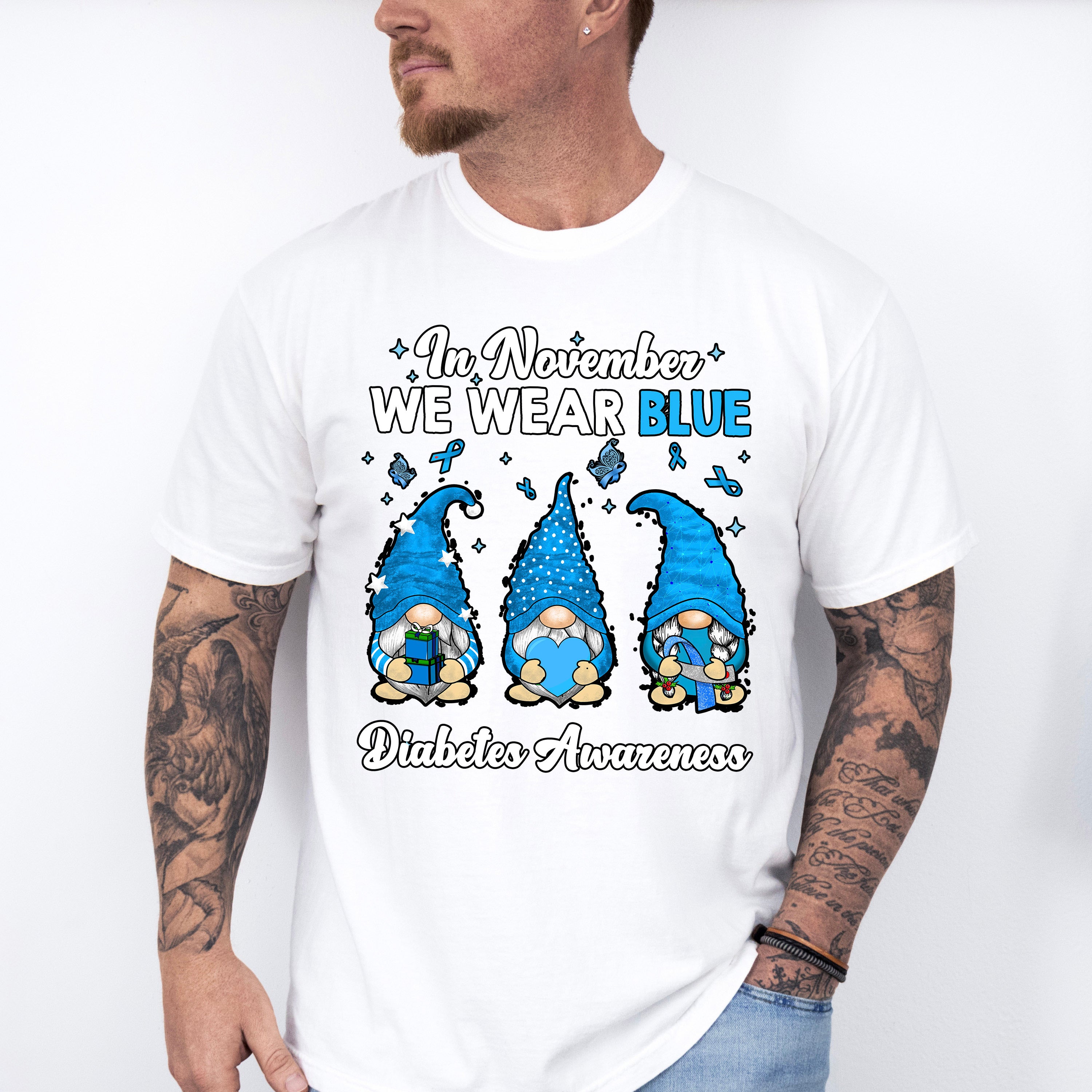 In November We Wear Blue Gnome - Diabetes Unisex Crewneck T-Shirt Sweatshirt Hoodie