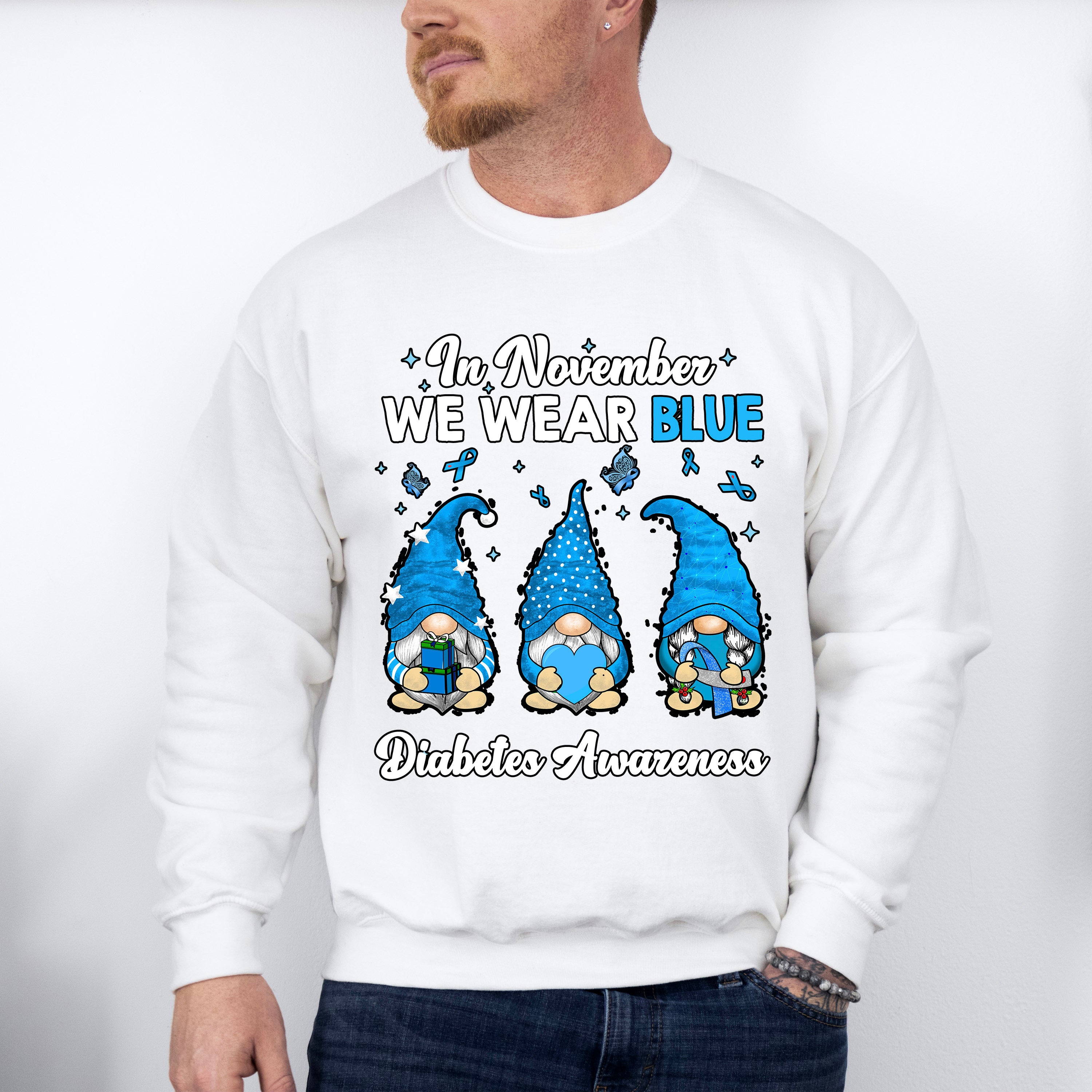 In November We Wear Blue Gnome - Diabetes Unisex Crewneck T-Shirt Sweatshirt Hoodie