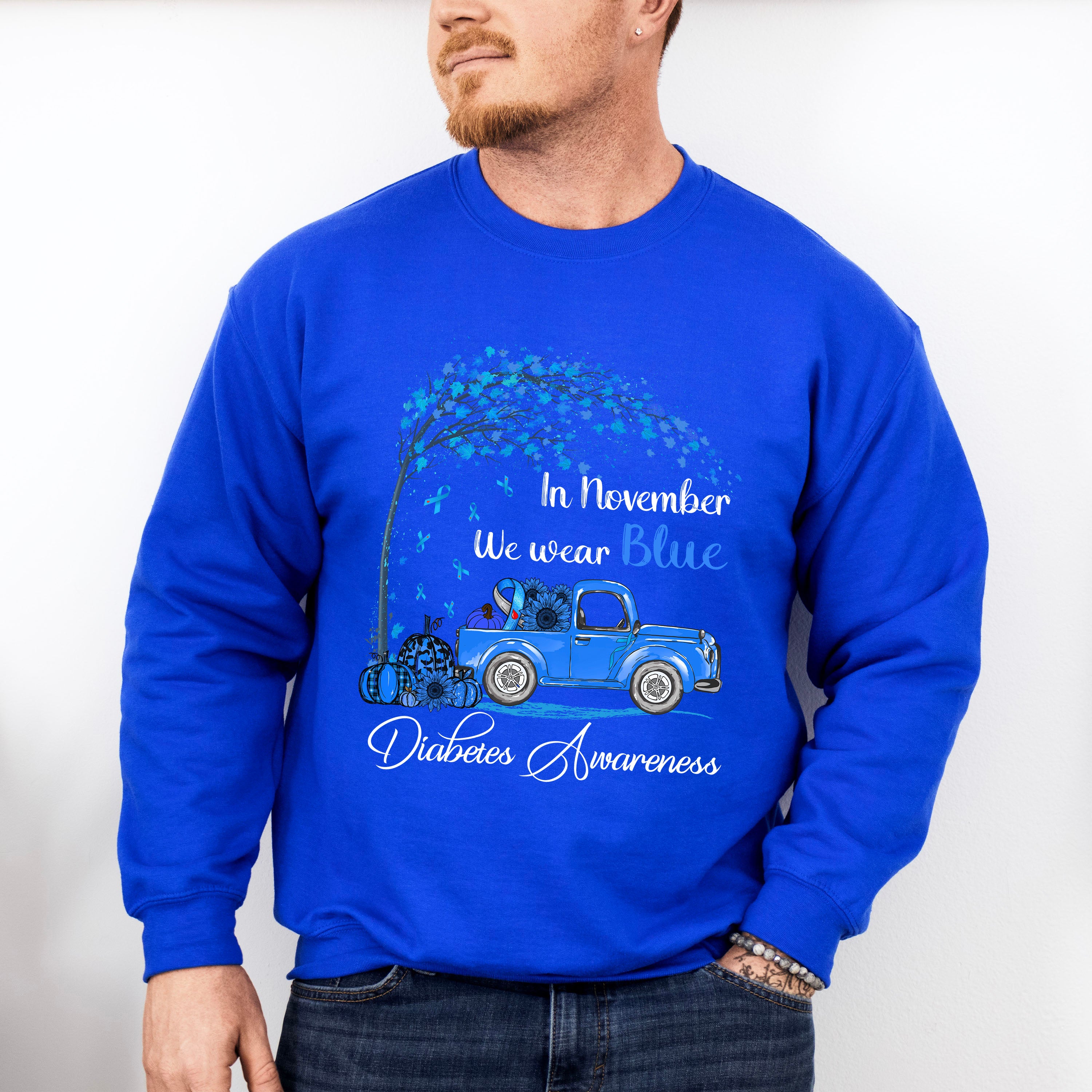 November We Wear Blue Car Design - Diabetes Unisex Crewneck T-Shirt Sweatshirt Hoodie