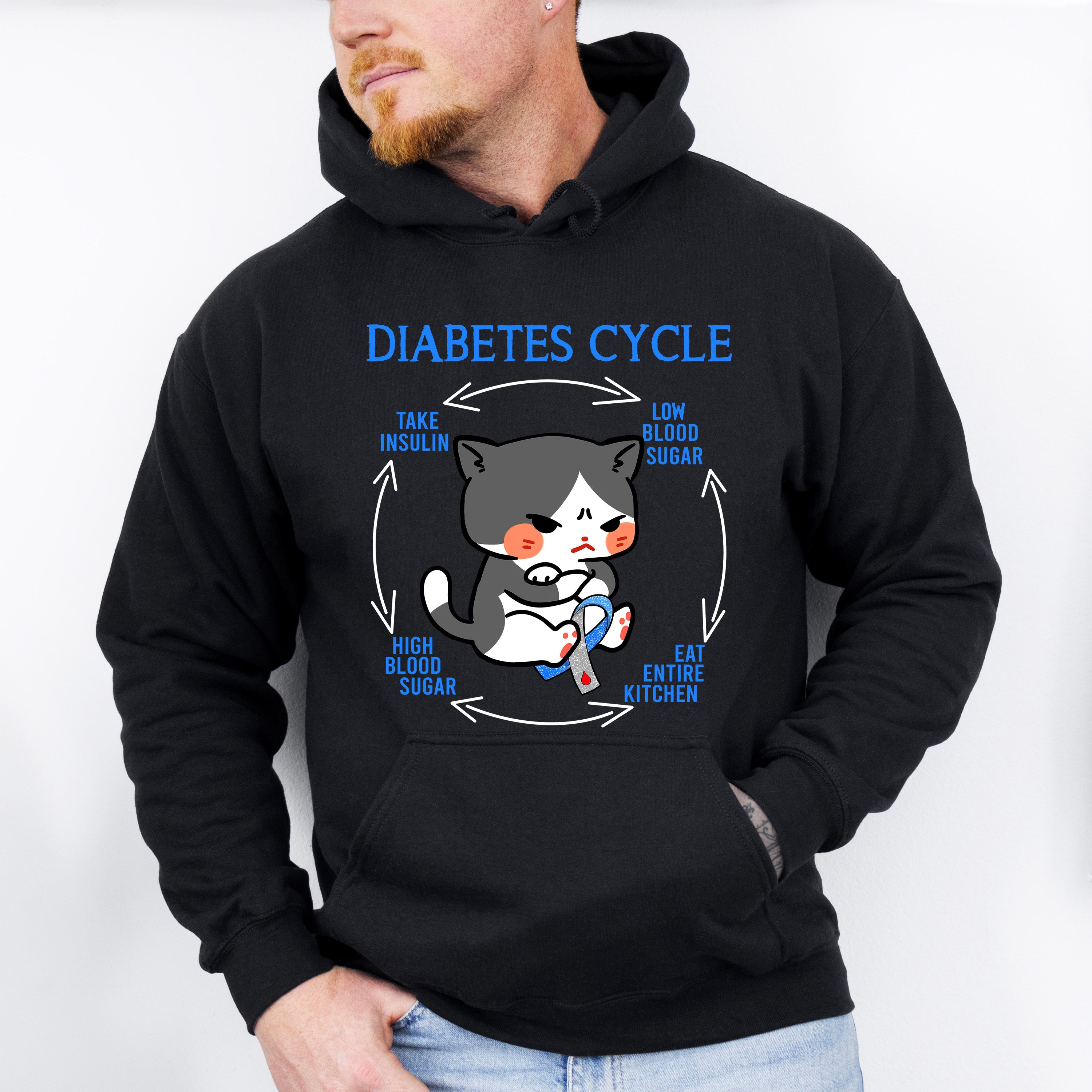 Diabetes Cycle Cat Design - Diabetes Unisex Crewneck T-Shirt Sweatshirt Hoodie