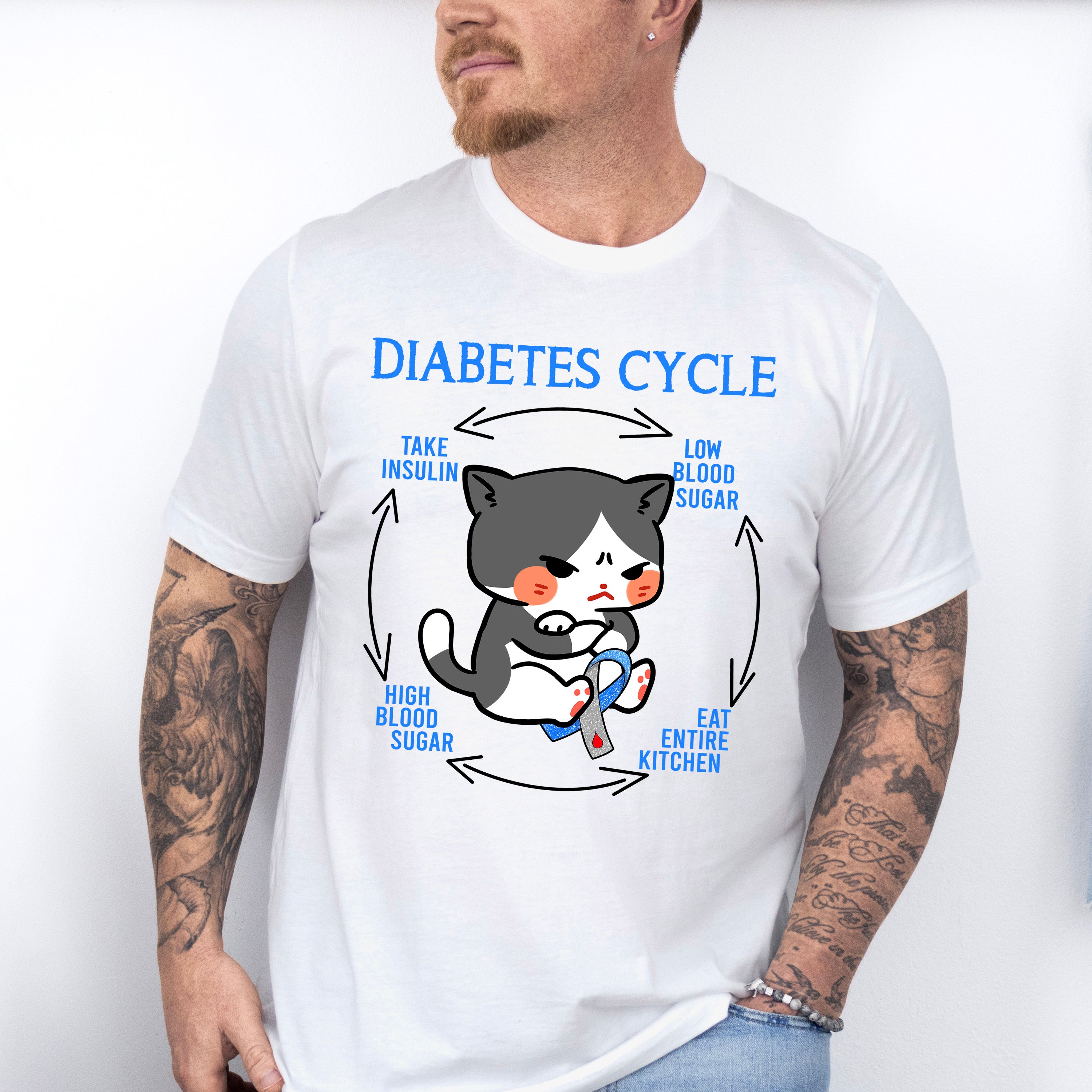Diabetes Cycle Cat Design - Diabetes Unisex Crewneck T-Shirt Sweatshirt Hoodie