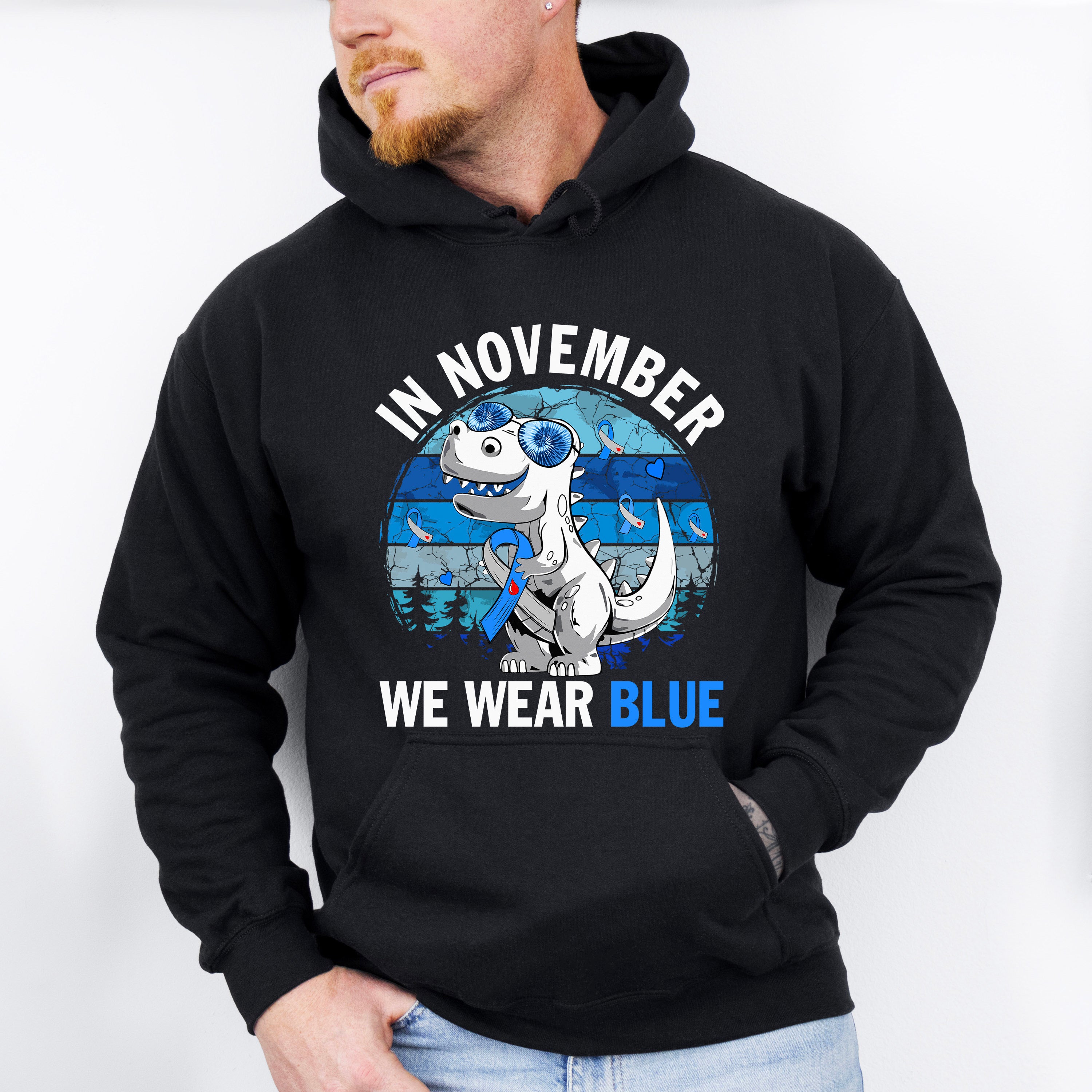 In November We Wear Blue Dinosaur - Diabetes Unisex Crewneck T-Shirt Sweatshirt Hoodie