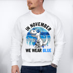 In November We Wear Blue Dinosaur - Diabetes Unisex Crewneck T-Shirt Sweatshirt Hoodie