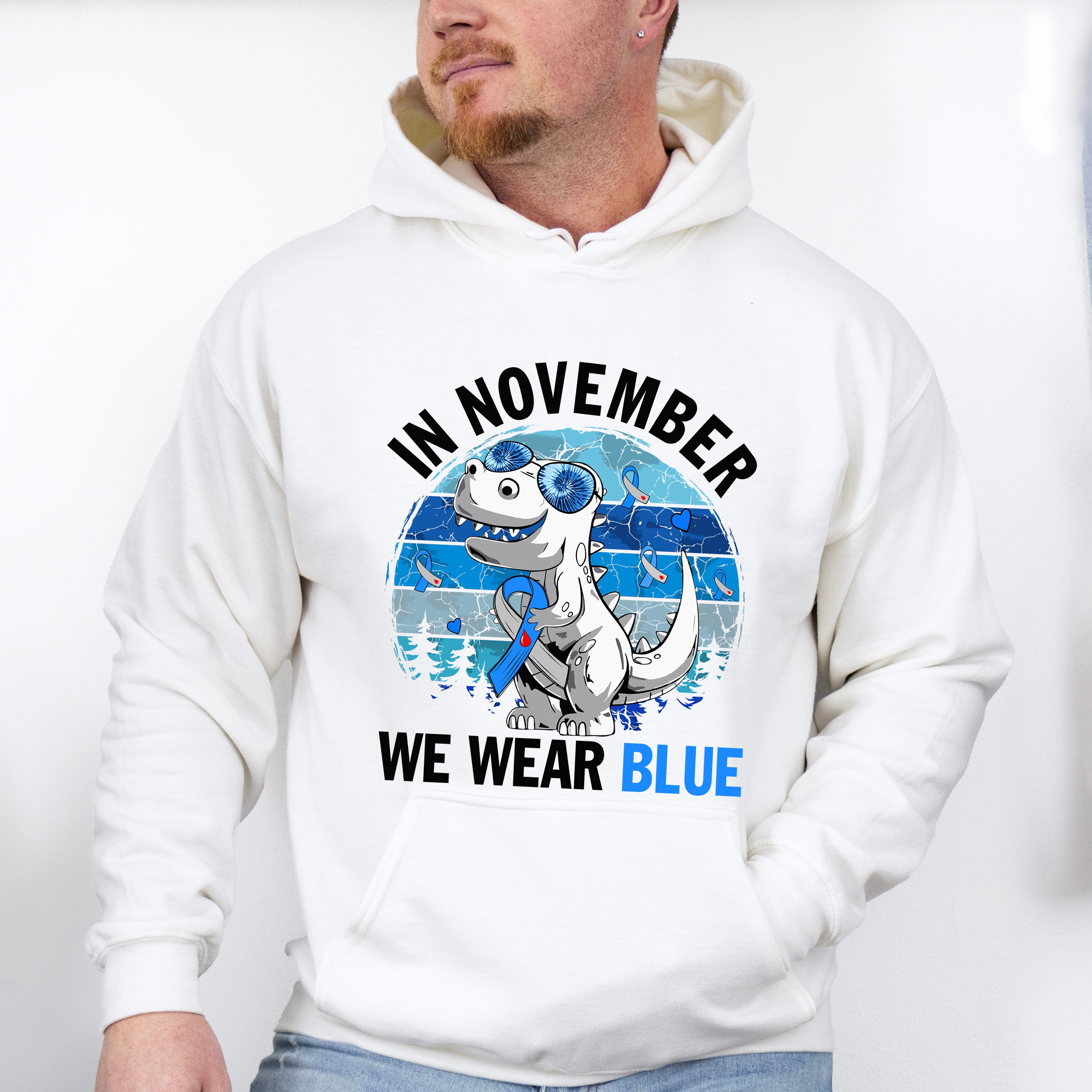 In November We Wear Blue Dinosaur - Diabetes Unisex Crewneck T-Shirt Sweatshirt Hoodie