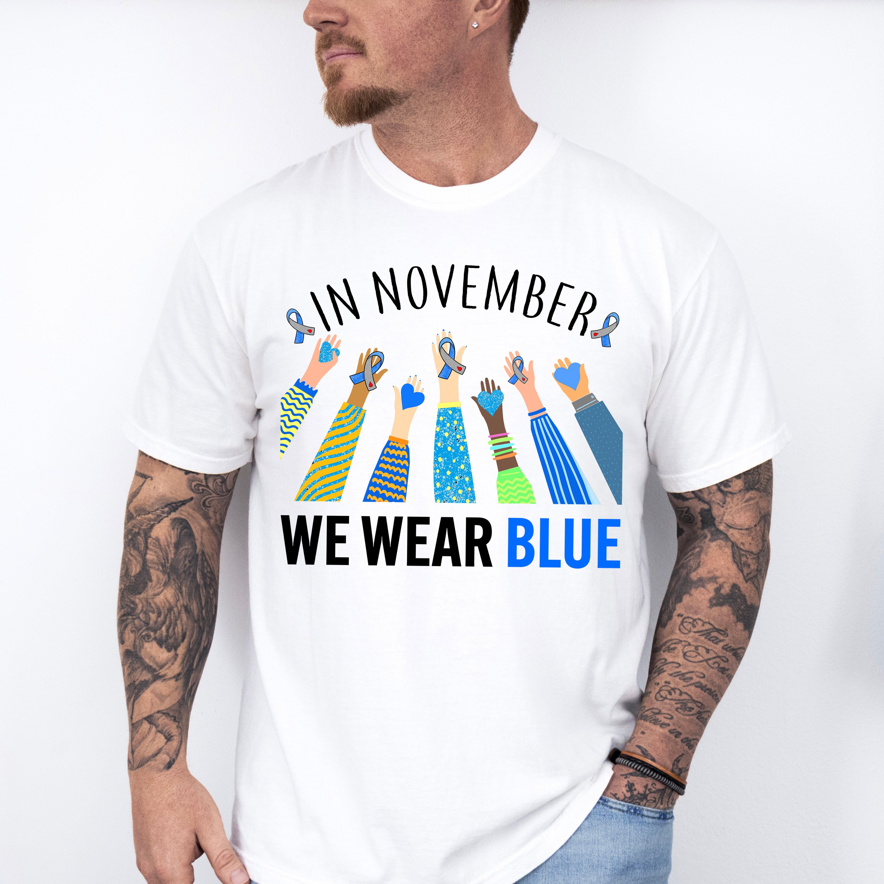 In November We Wear Blue Design - Diabetes Unisex Crewneck T-Shirt Sweatshirt Hoodie