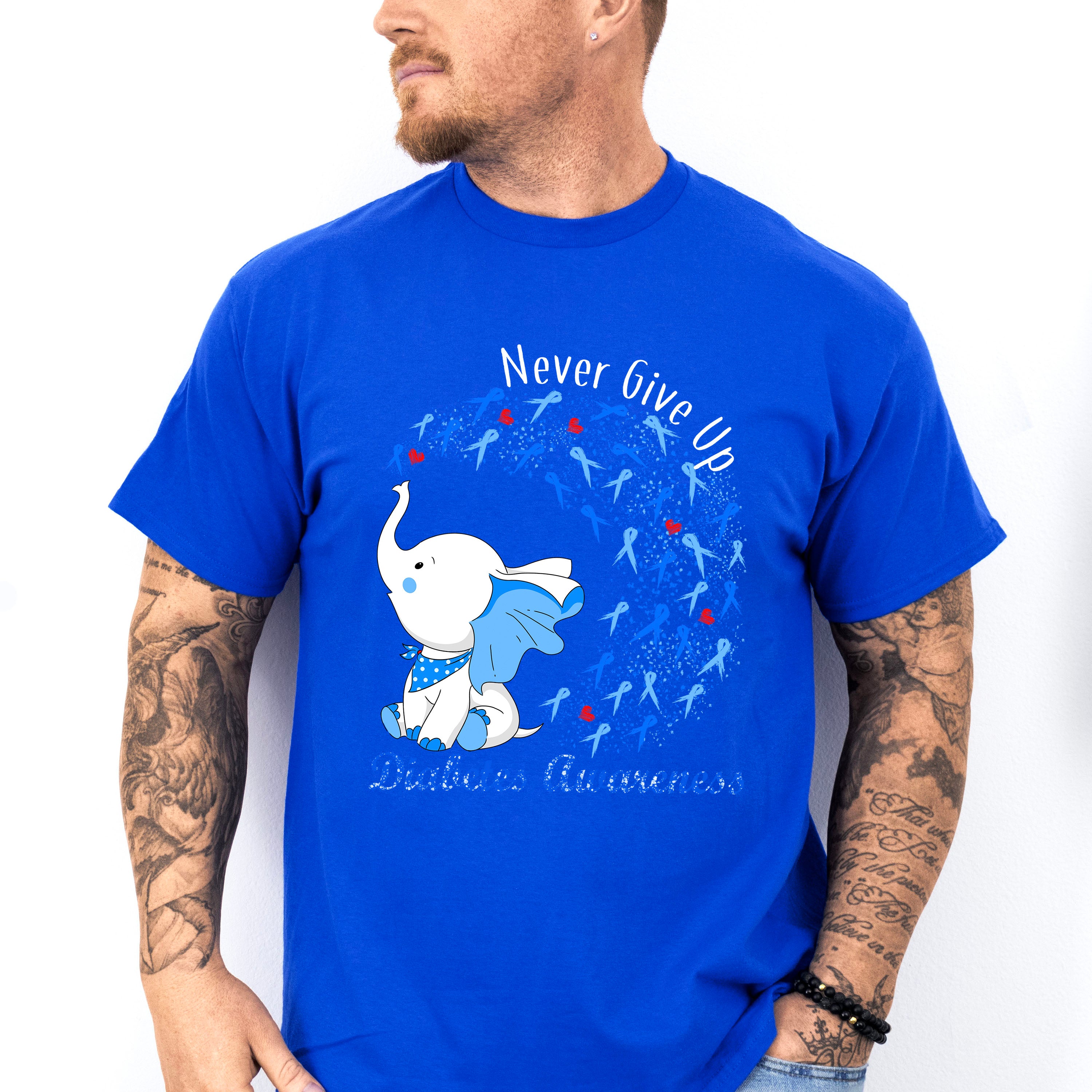 Never Give Up Elephant Design - Diabetes Unisex Crewneck T-Shirt Sweatshirt Hoodie