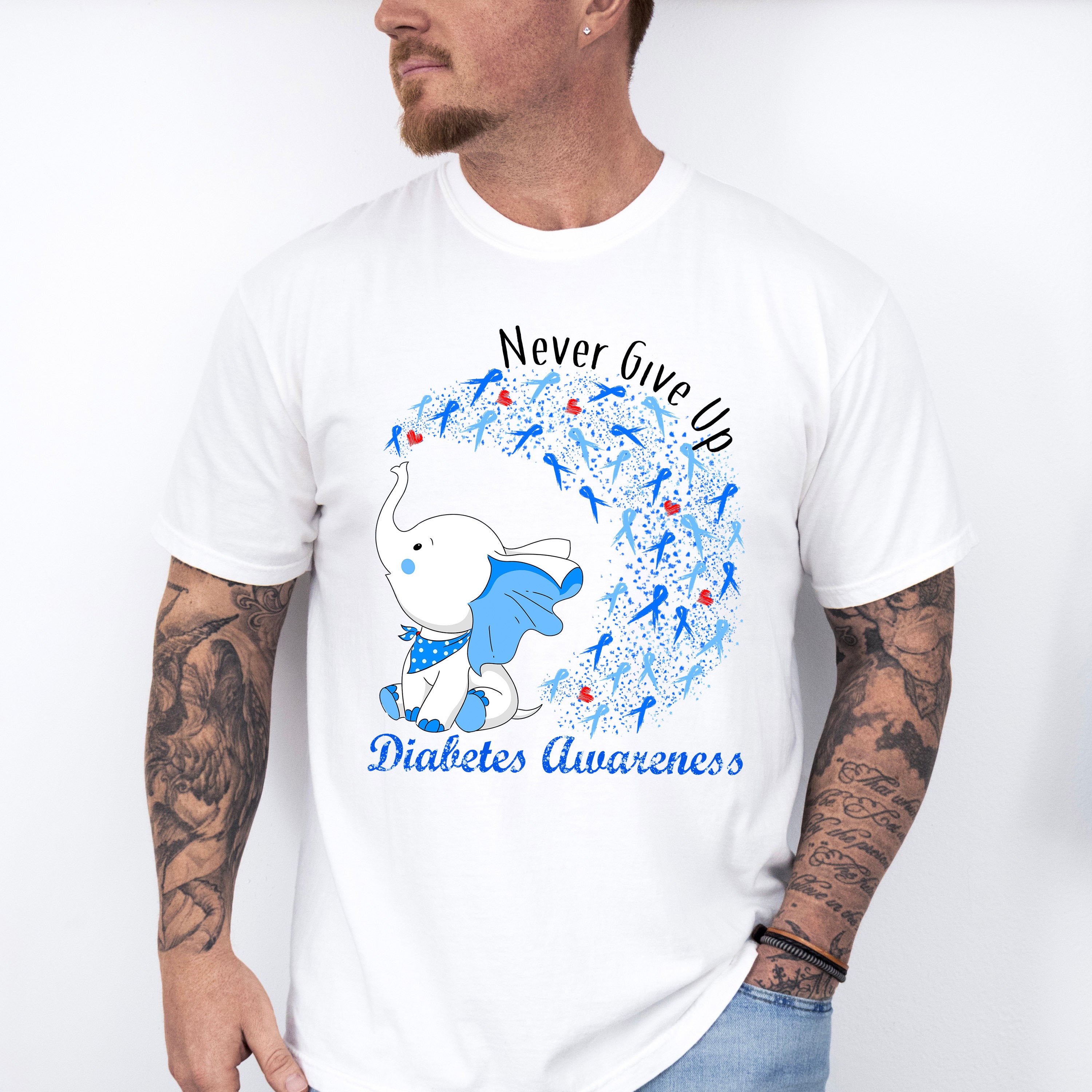 Never Give Up Elephant Design - Diabetes Unisex Crewneck T-Shirt Sweatshirt Hoodie