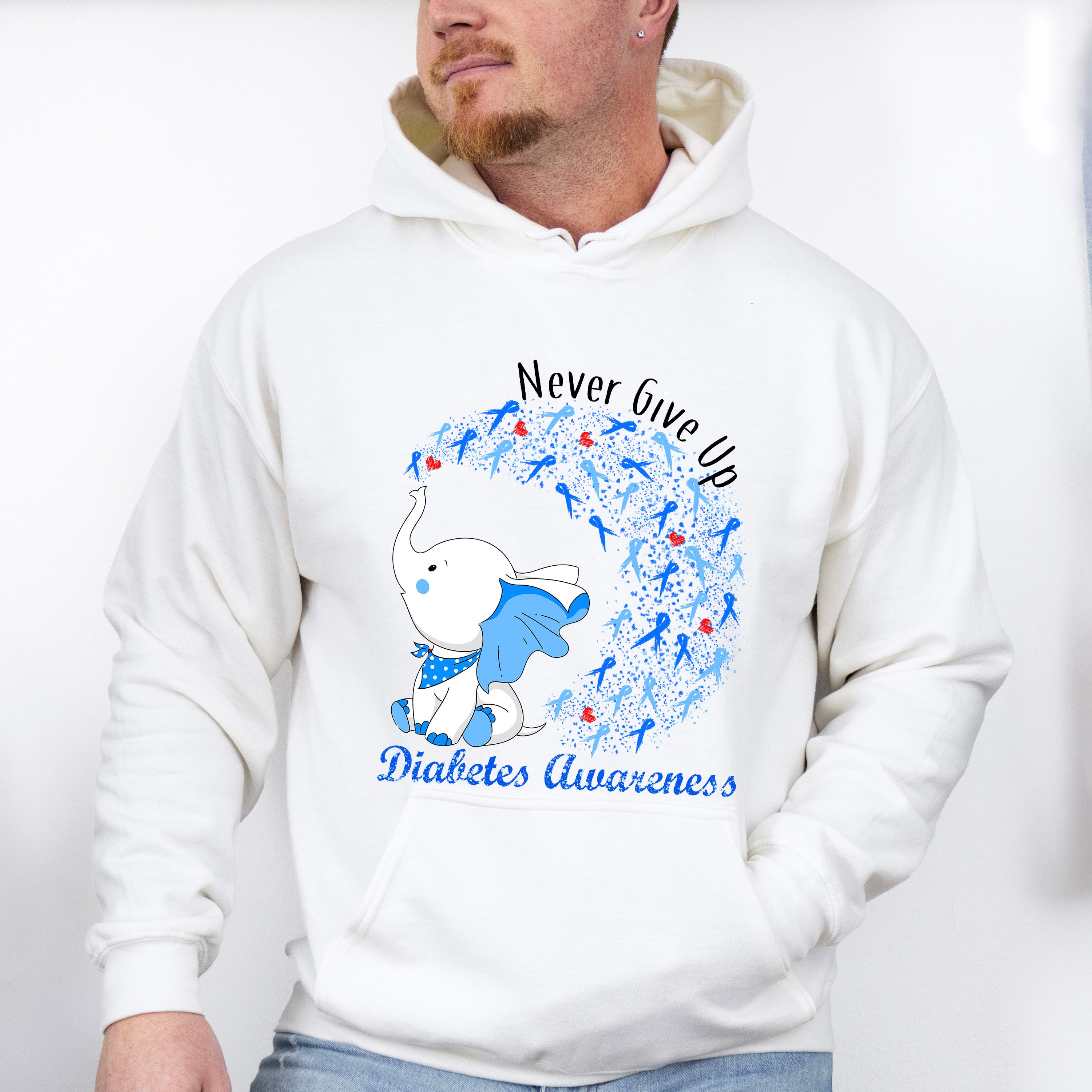 Never Give Up Elephant Design - Diabetes Unisex Crewneck T-Shirt Sweatshirt Hoodie