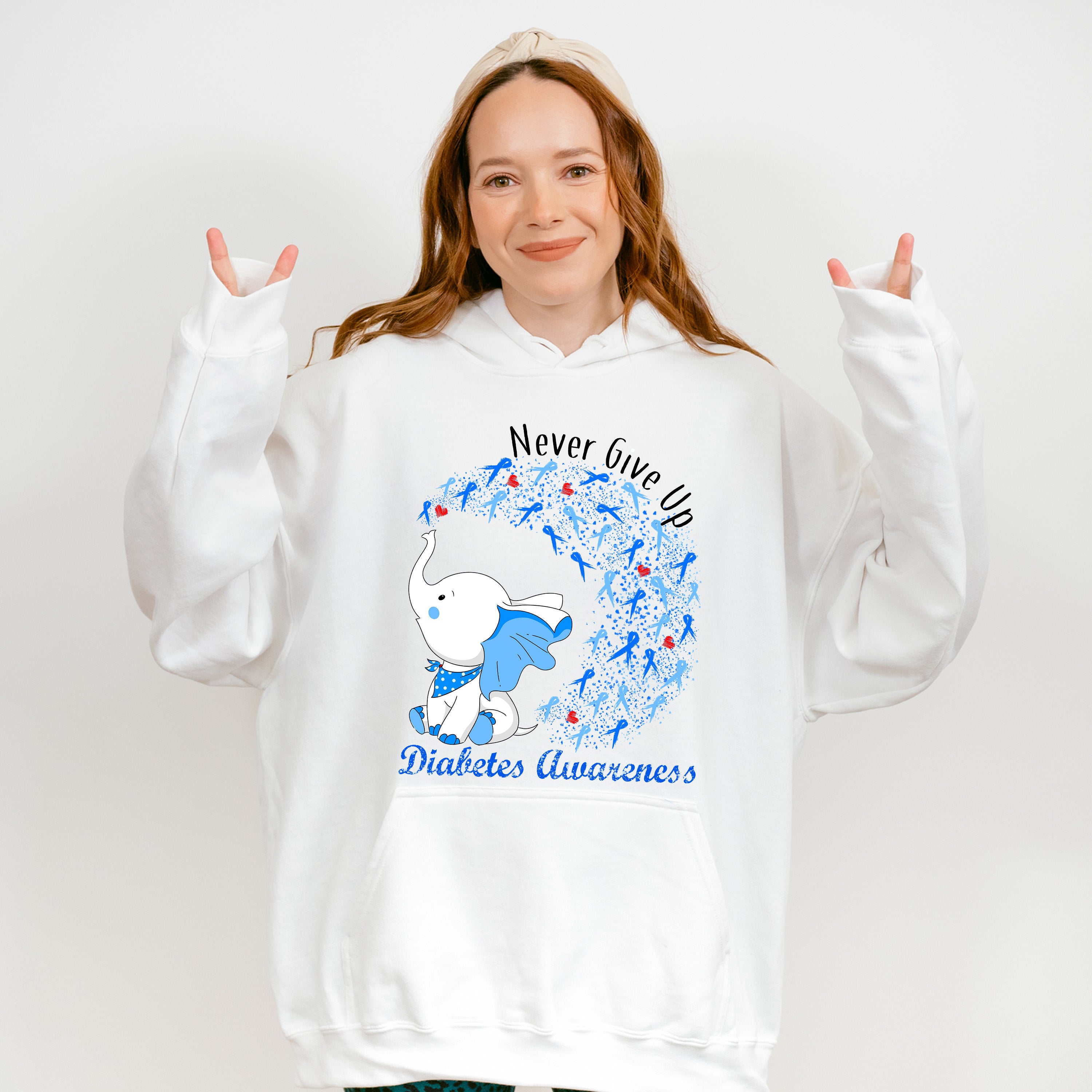 Never Give Up Elephant Design - Diabetes Unisex Crewneck T-Shirt Sweatshirt Hoodie