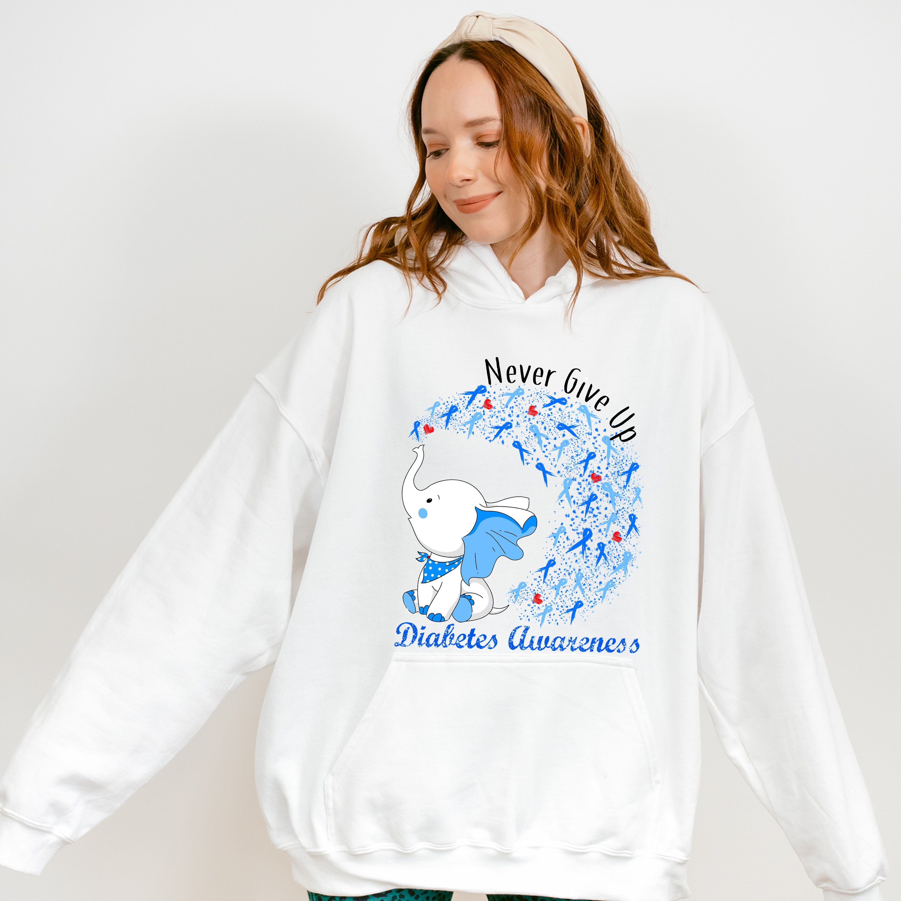 Never Give Up Elephant Design - Diabetes Unisex Crewneck T-Shirt Sweatshirt Hoodie