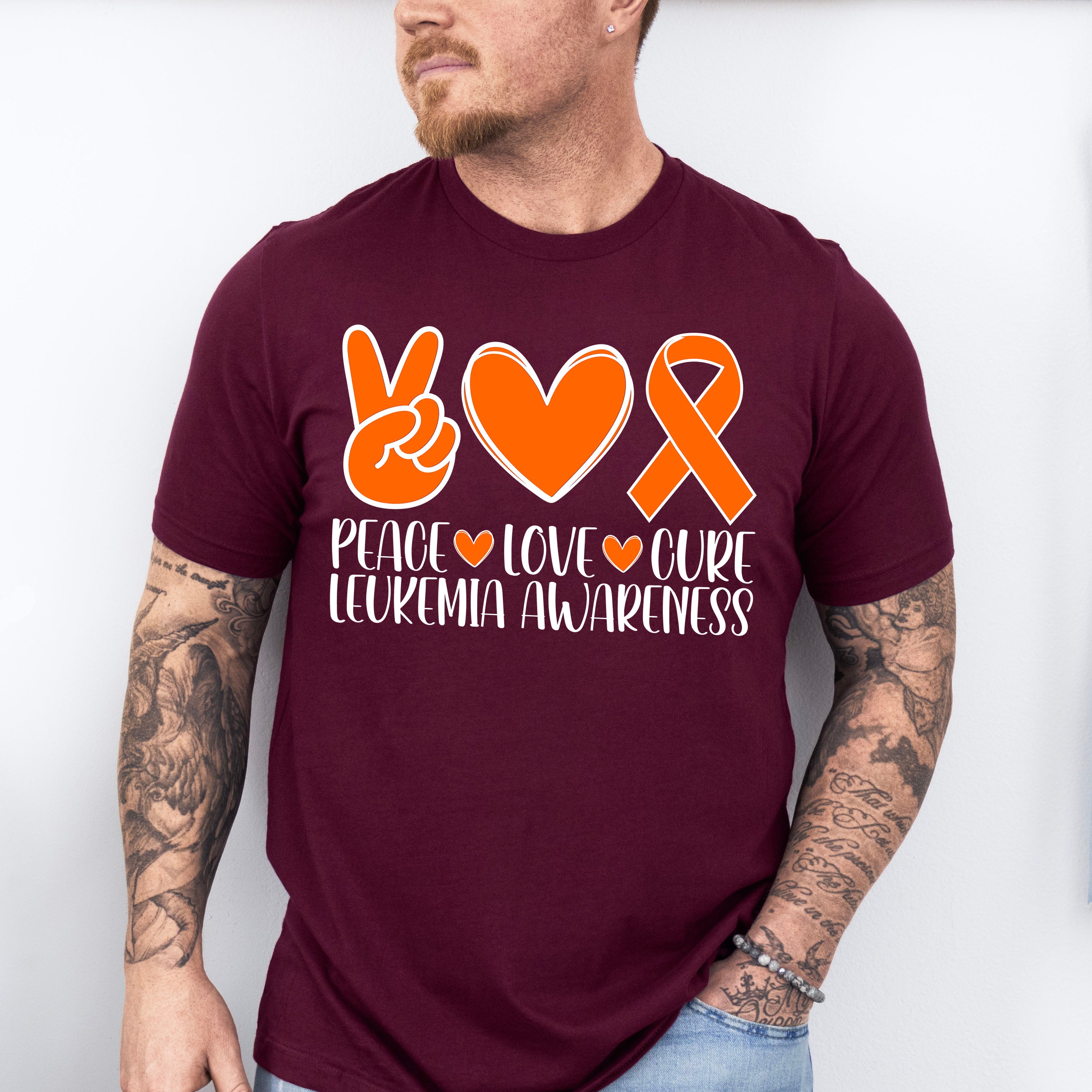 Peace Love Cure Leukemia Awareness - Leukemia Unisex Crewneck T-Shirt Sweatshirt Hoodie