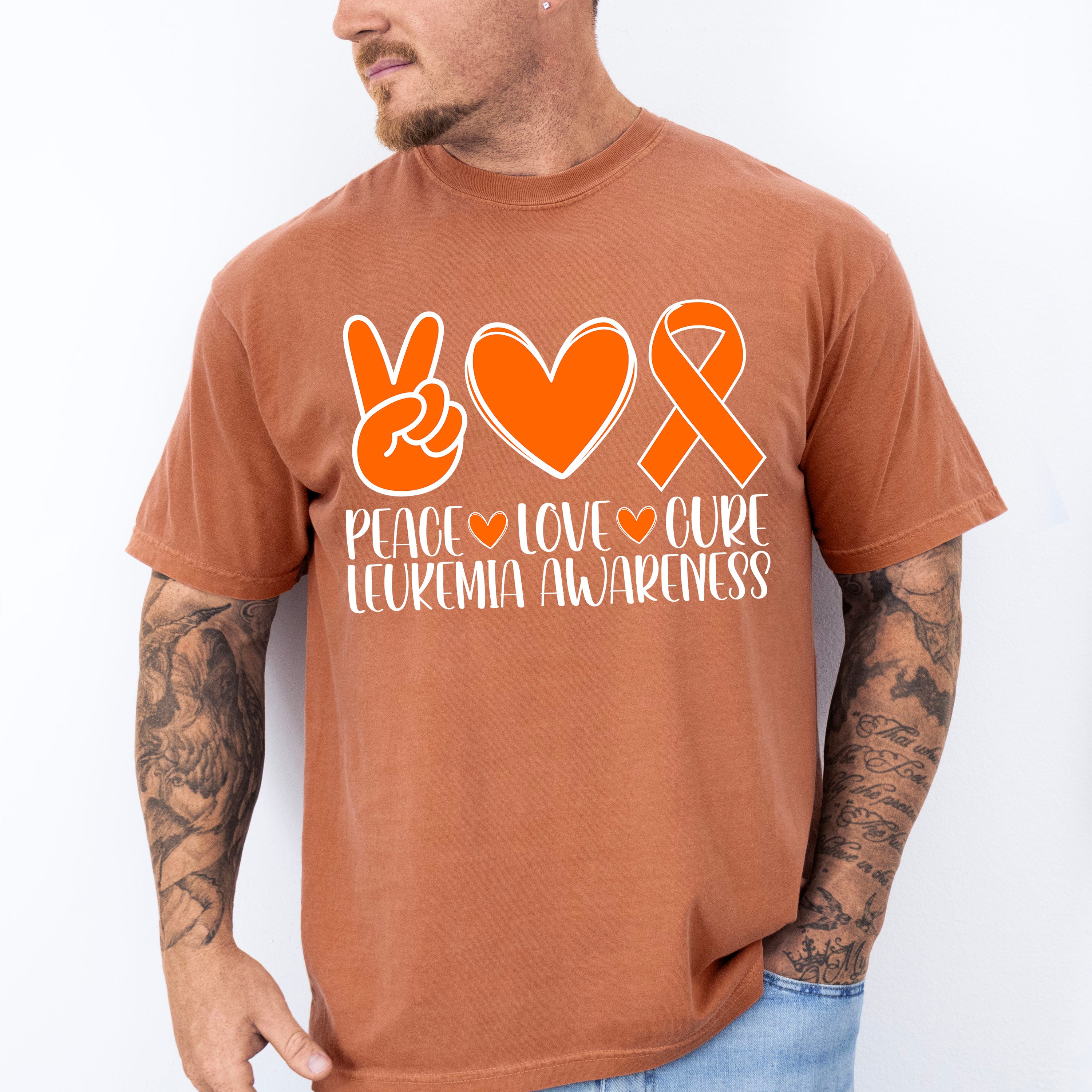 Peace Love Cure Leukemia Awareness - Leukemia Unisex Crewneck T-Shirt Sweatshirt Hoodie