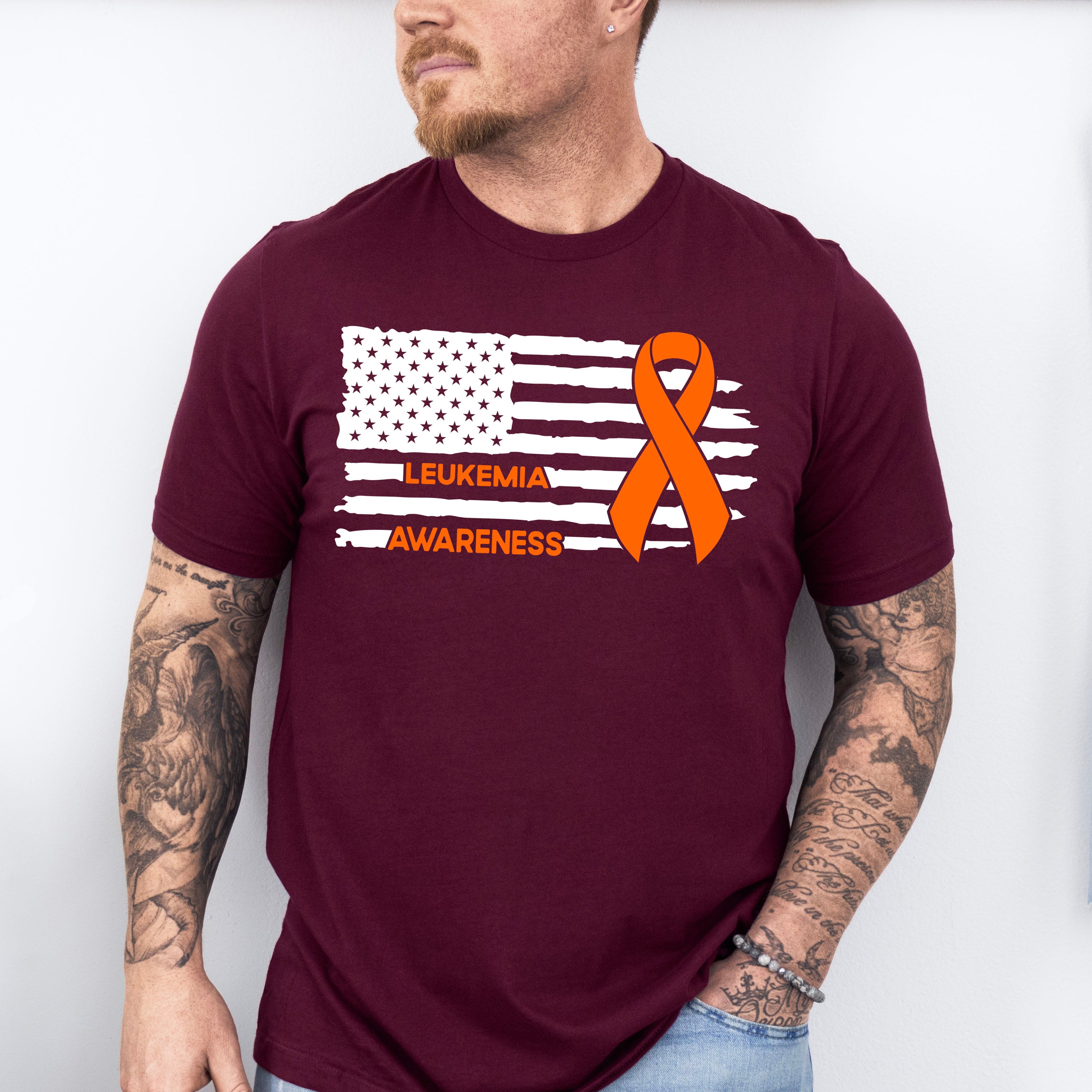 Leukemia Awareness USA Flag - Leukemia Unisex Crewneck T-Shirt Sweatshirt Hoodie