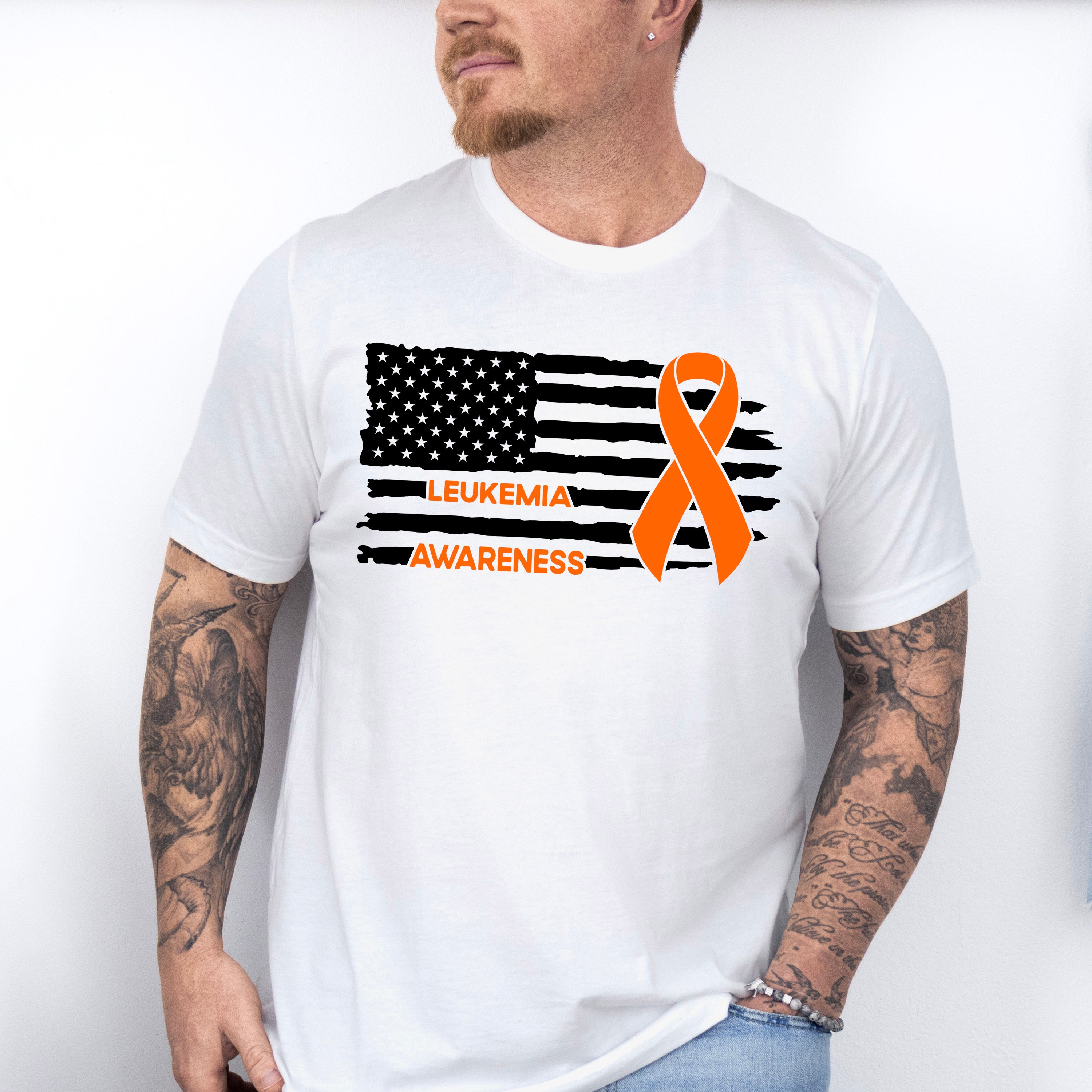 Leukemia Awareness USA Flag - Leukemia Unisex Crewneck T-Shirt Sweatshirt Hoodie