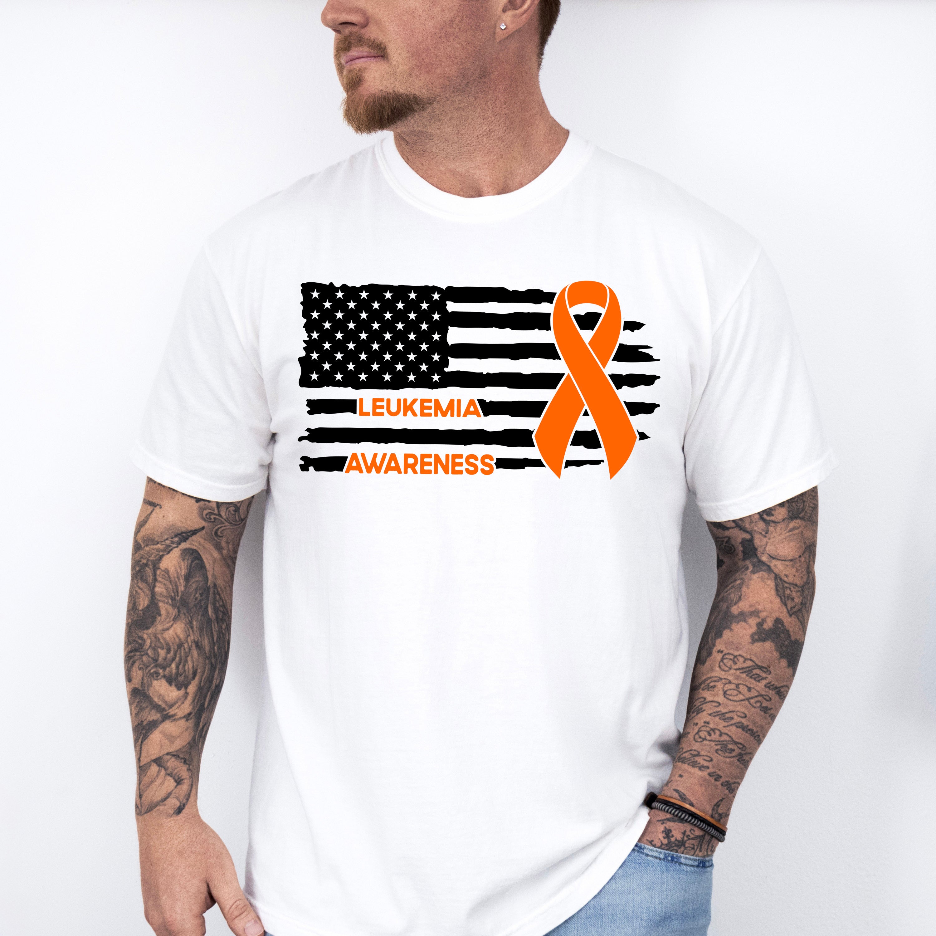 Leukemia Awareness USA Flag - Leukemia Unisex Crewneck T-Shirt Sweatshirt Hoodie
