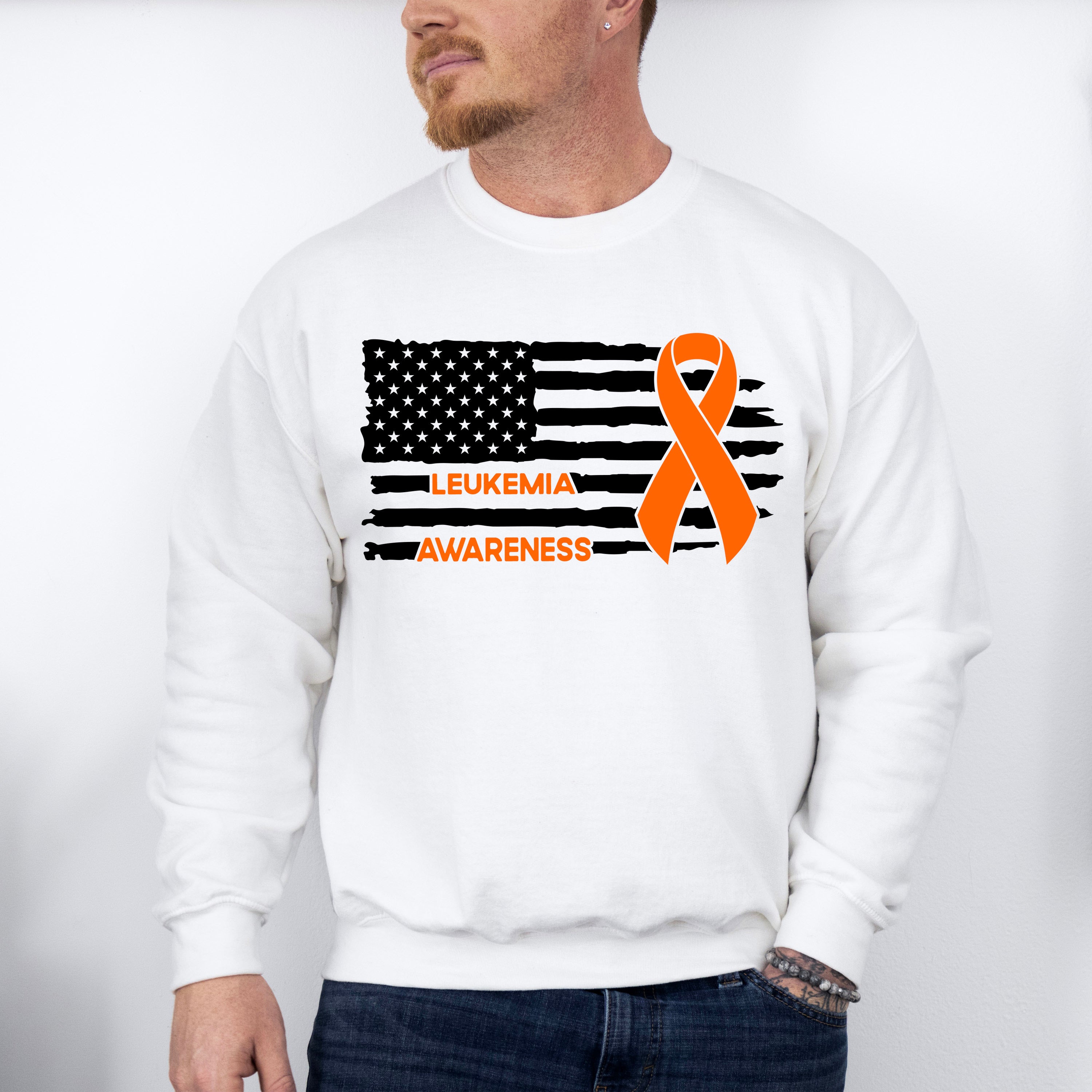 Leukemia Awareness USA Flag - Leukemia Unisex Crewneck T-Shirt Sweatshirt Hoodie