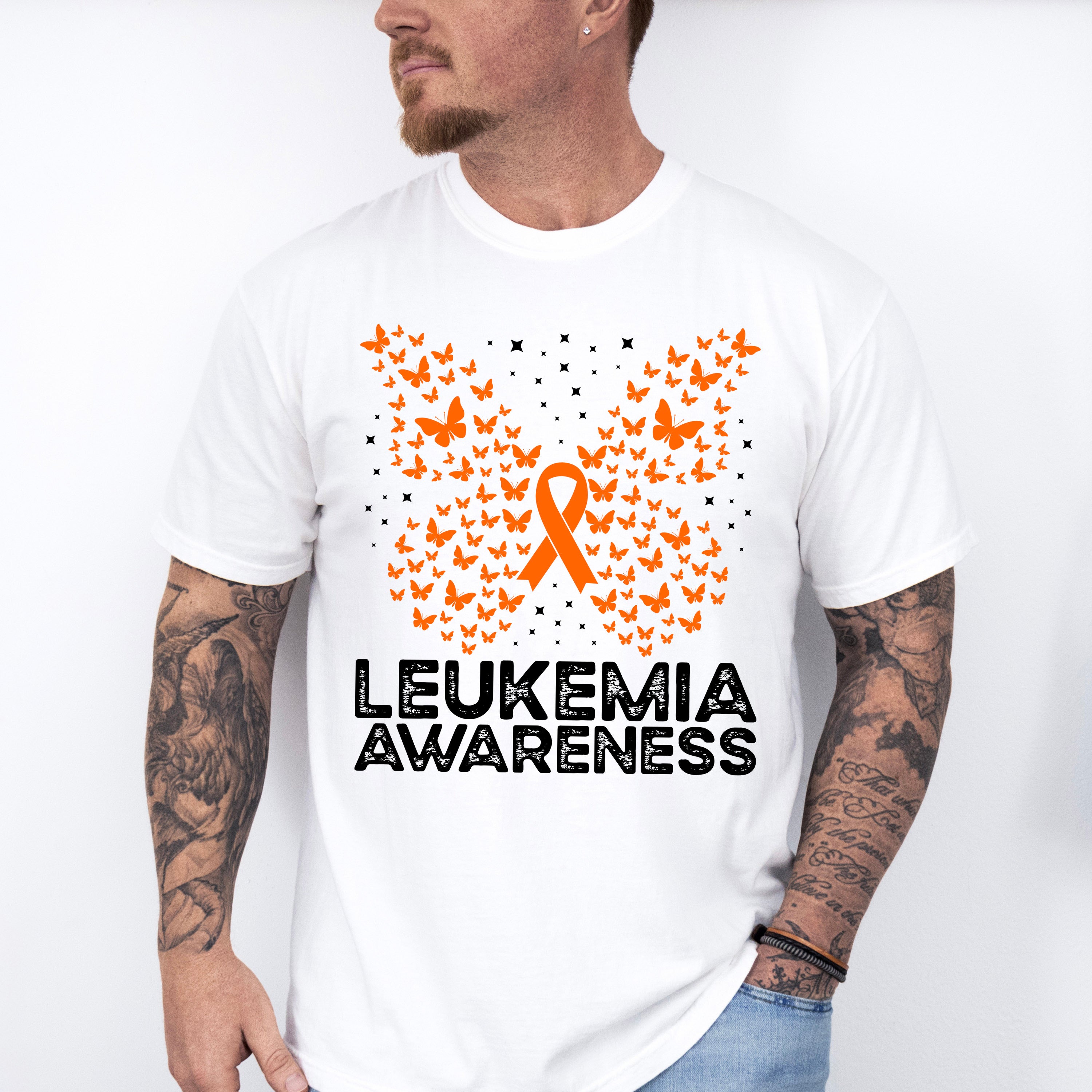 Leukemia Awareness Butterfly Design - Leukemia Unisex Crewneck T-Shirt Sweatshirt Hoodie