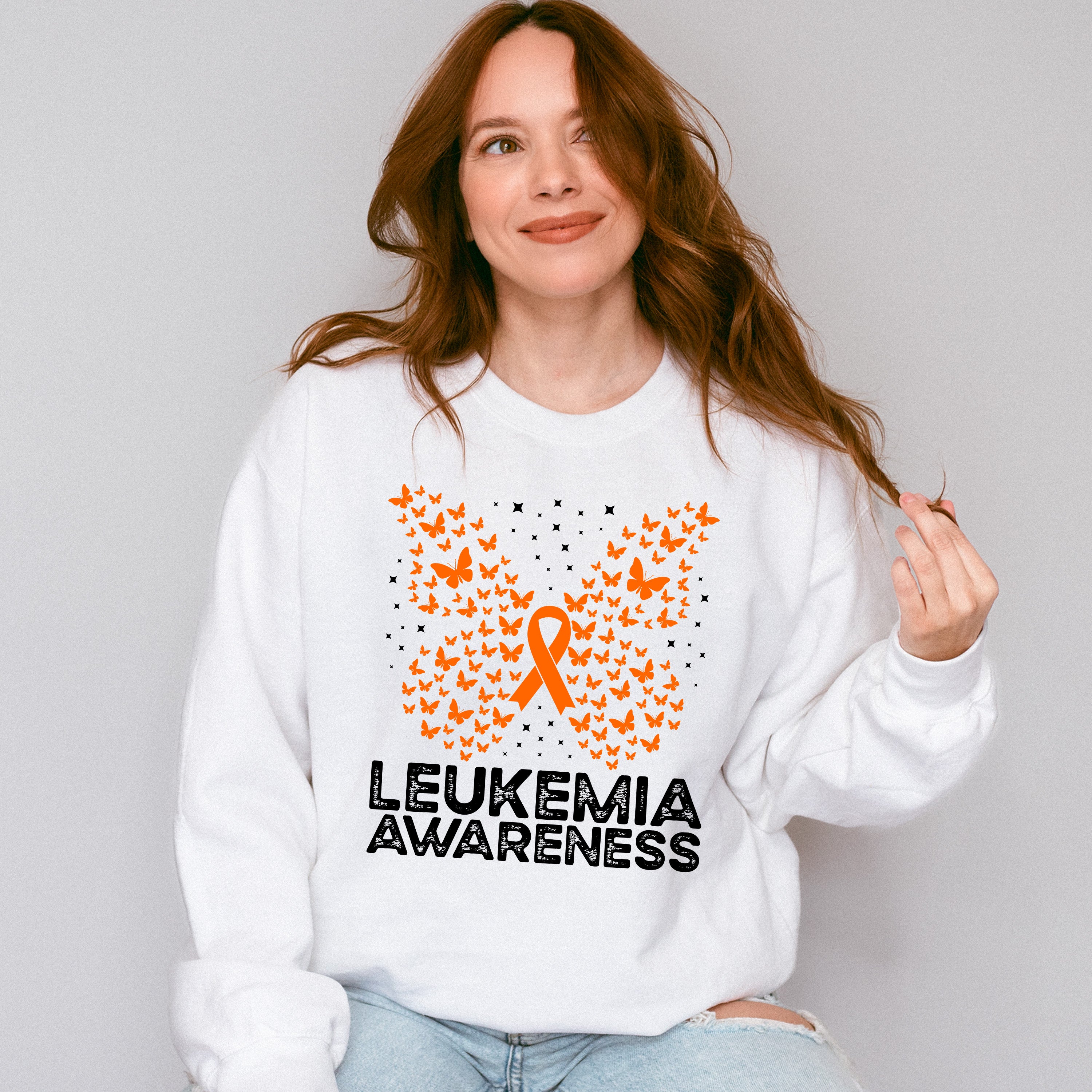 Leukemia Awareness Butterfly Design - Leukemia Unisex Crewneck T-Shirt Sweatshirt Hoodie
