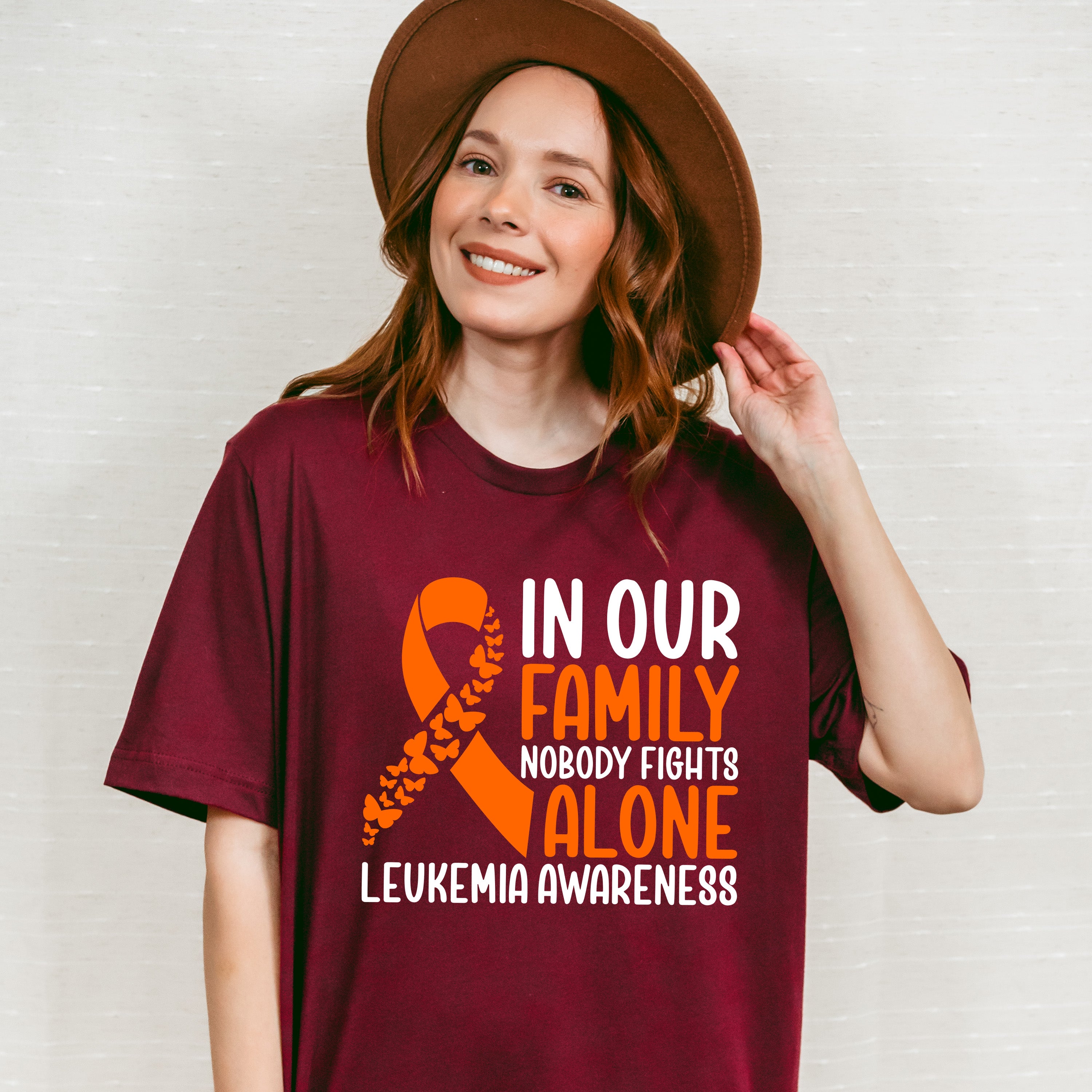 In Our Family Nobody Fights Alone - Leukemia Unisex Crewneck T-Shirt Sweatshirt Hoodie