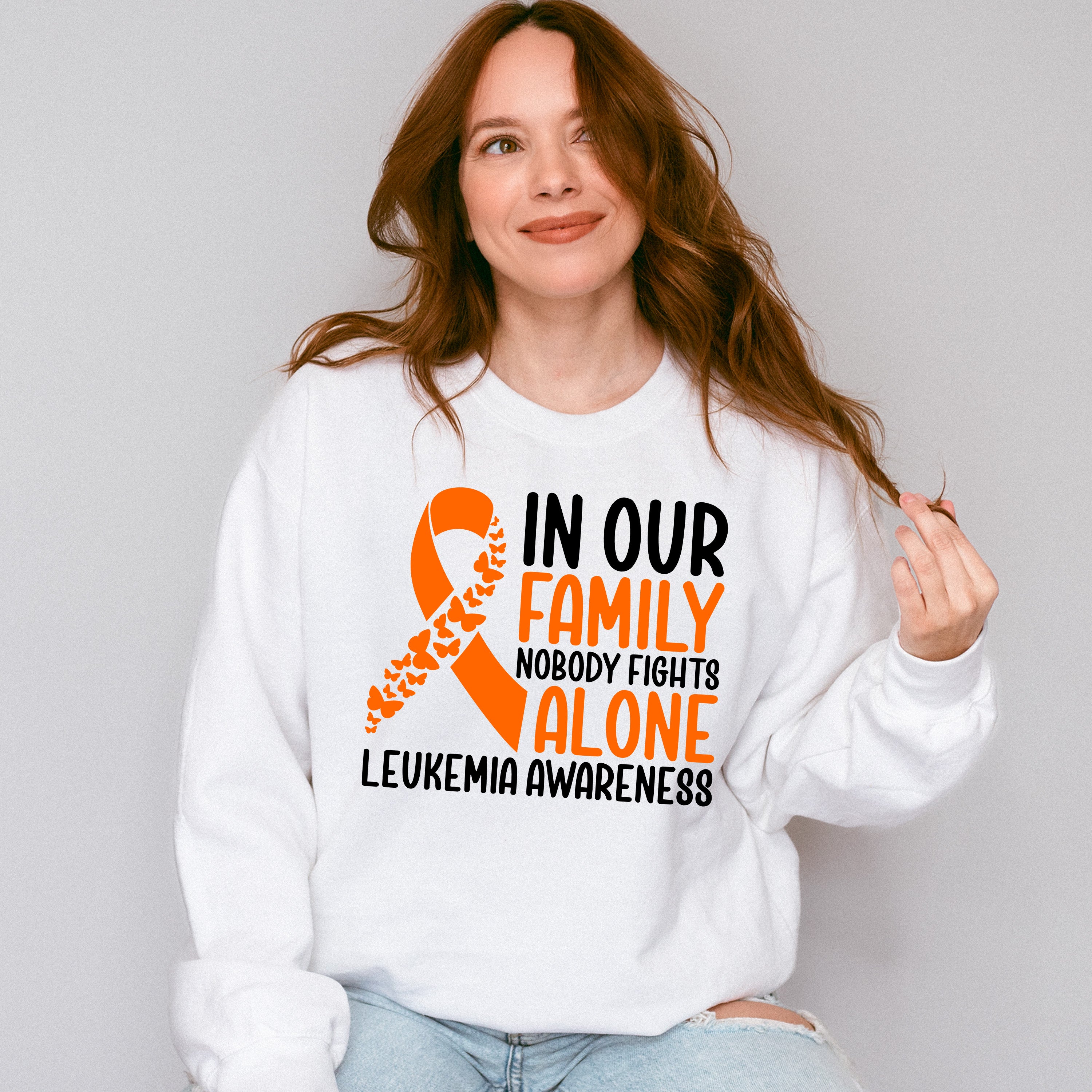 In Our Family Nobody Fights Alone - Leukemia Unisex Crewneck T-Shirt Sweatshirt Hoodie