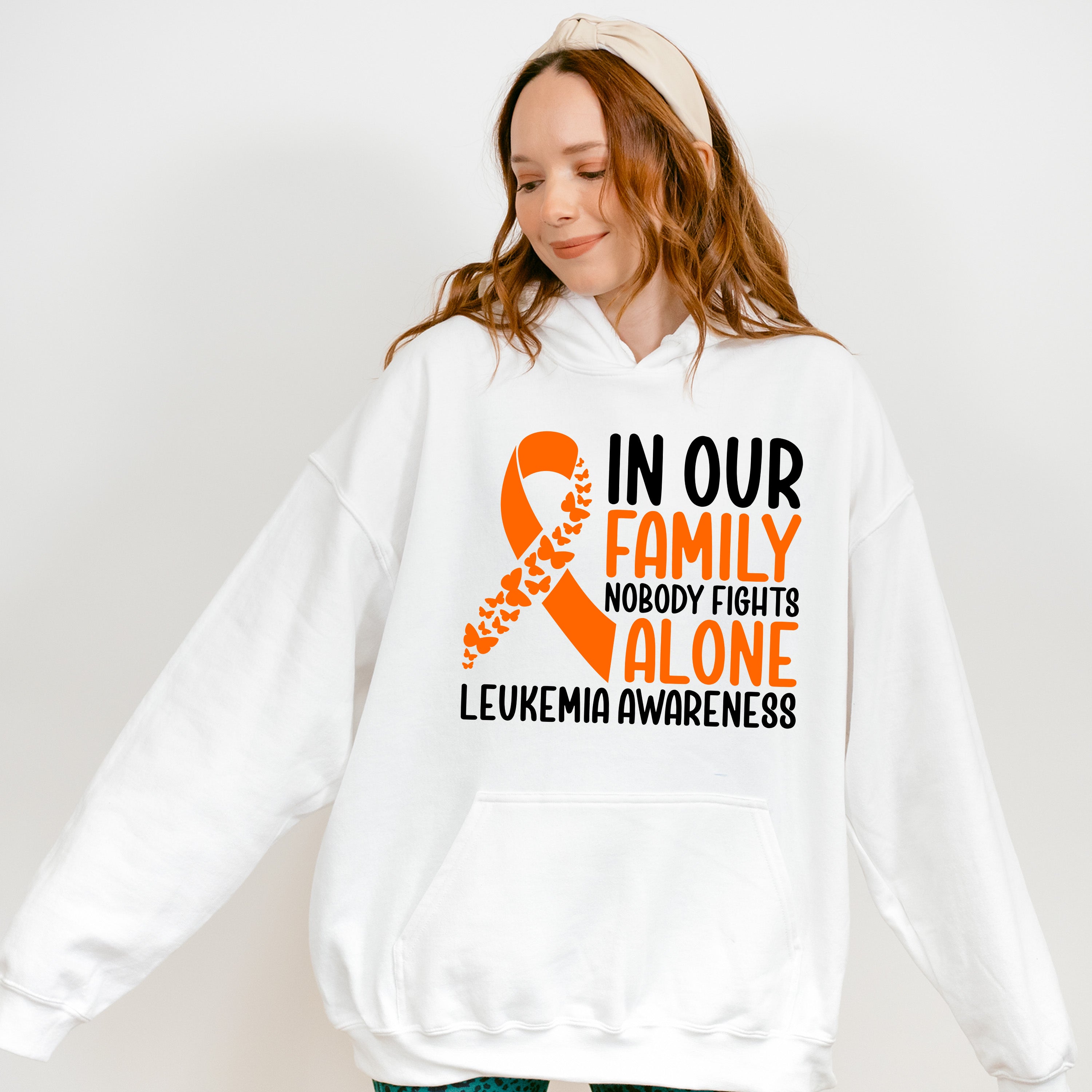 In Our Family Nobody Fights Alone - Leukemia Unisex Crewneck T-Shirt Sweatshirt Hoodie