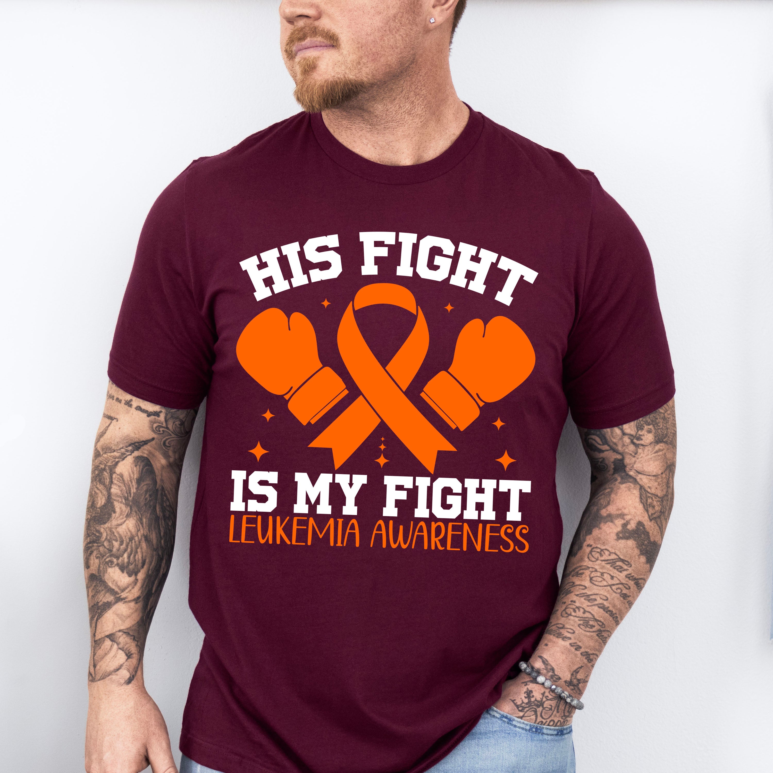 His Fight Is My Fight Gloves - Leukemia Unisex Crewneck T-Shirt Sweatshirt Hoodie