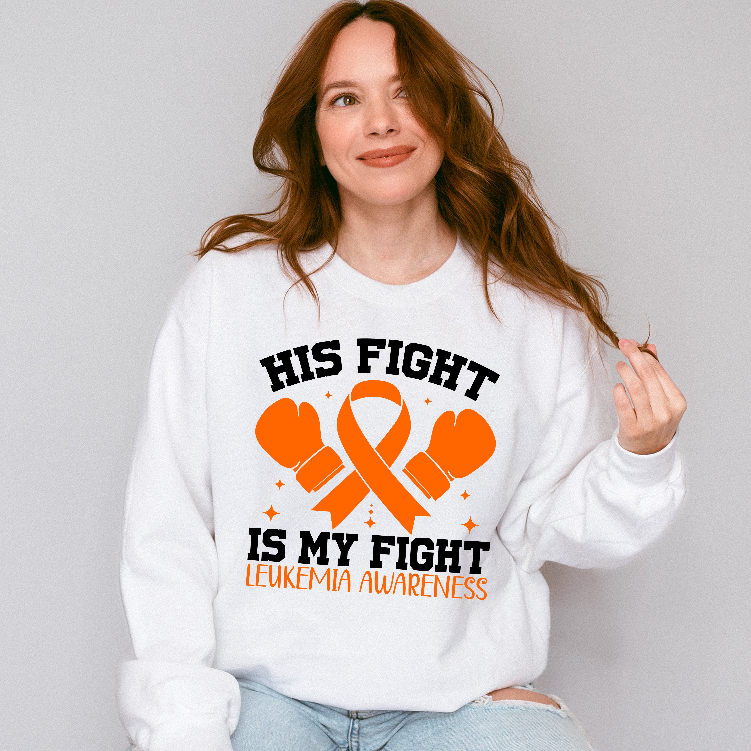 His Fight Is My Fight Gloves - Leukemia Unisex Crewneck T-Shirt Sweatshirt Hoodie