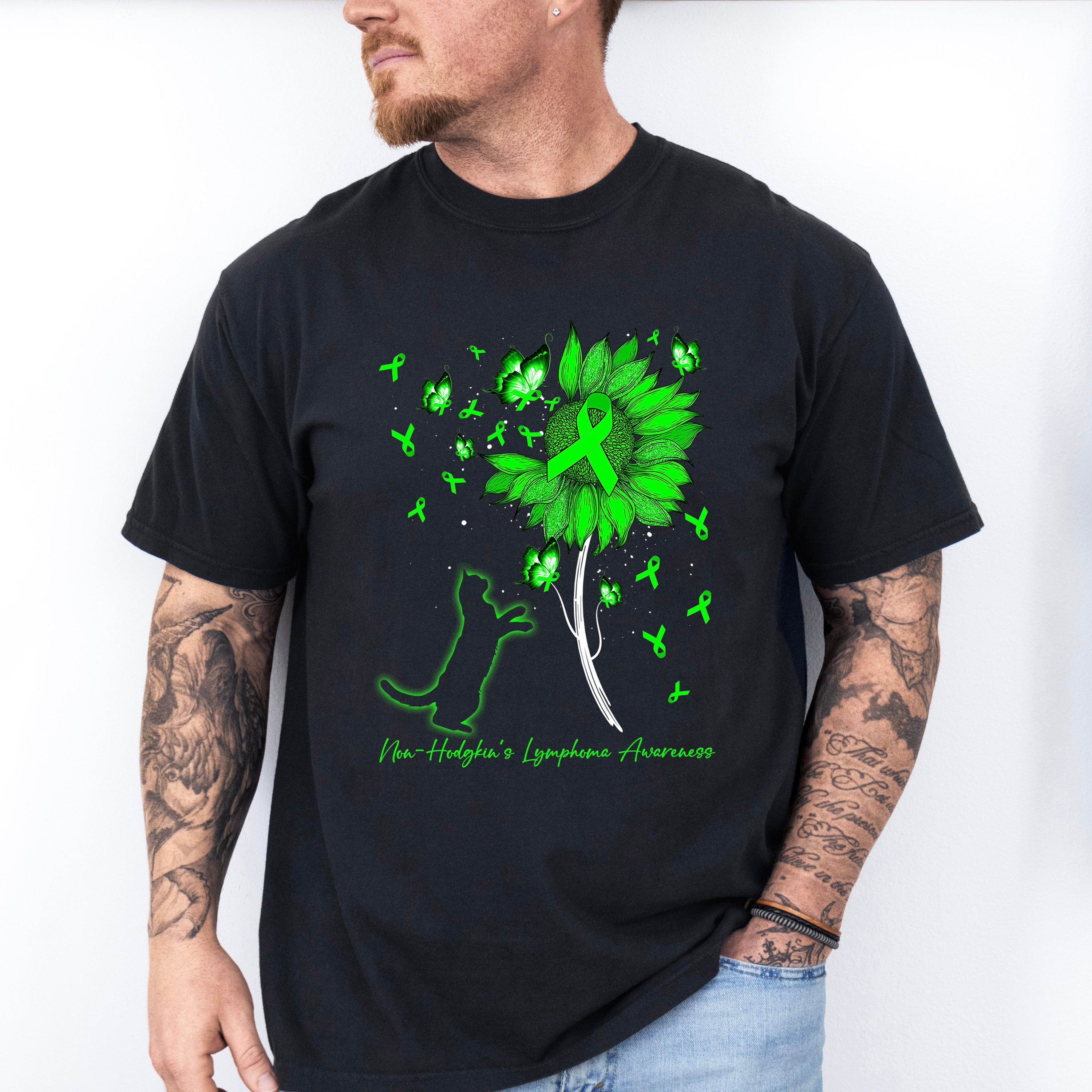 Lymphoma Awareness Cat Flower Design - Lymphoma Unisex Crewneck T-Shirt Sweatshirt Hoodie