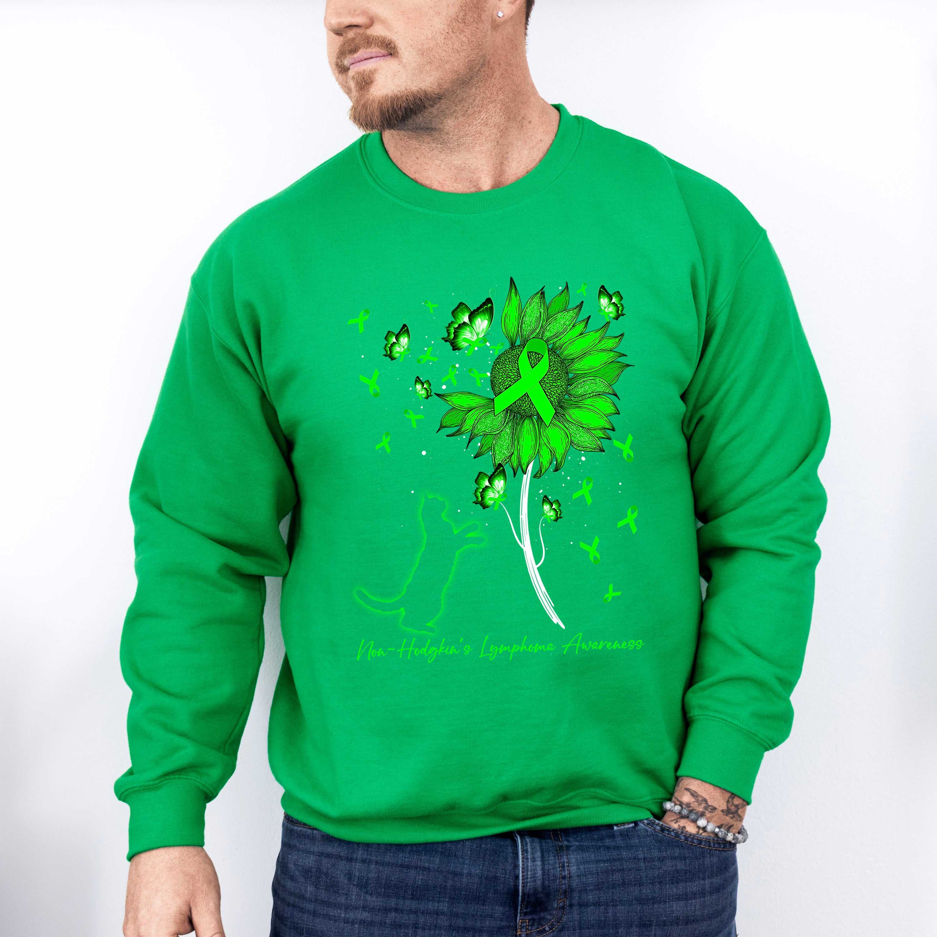 Lymphoma Awareness Cat Flower Design - Lymphoma Unisex Crewneck T-Shirt Sweatshirt Hoodie