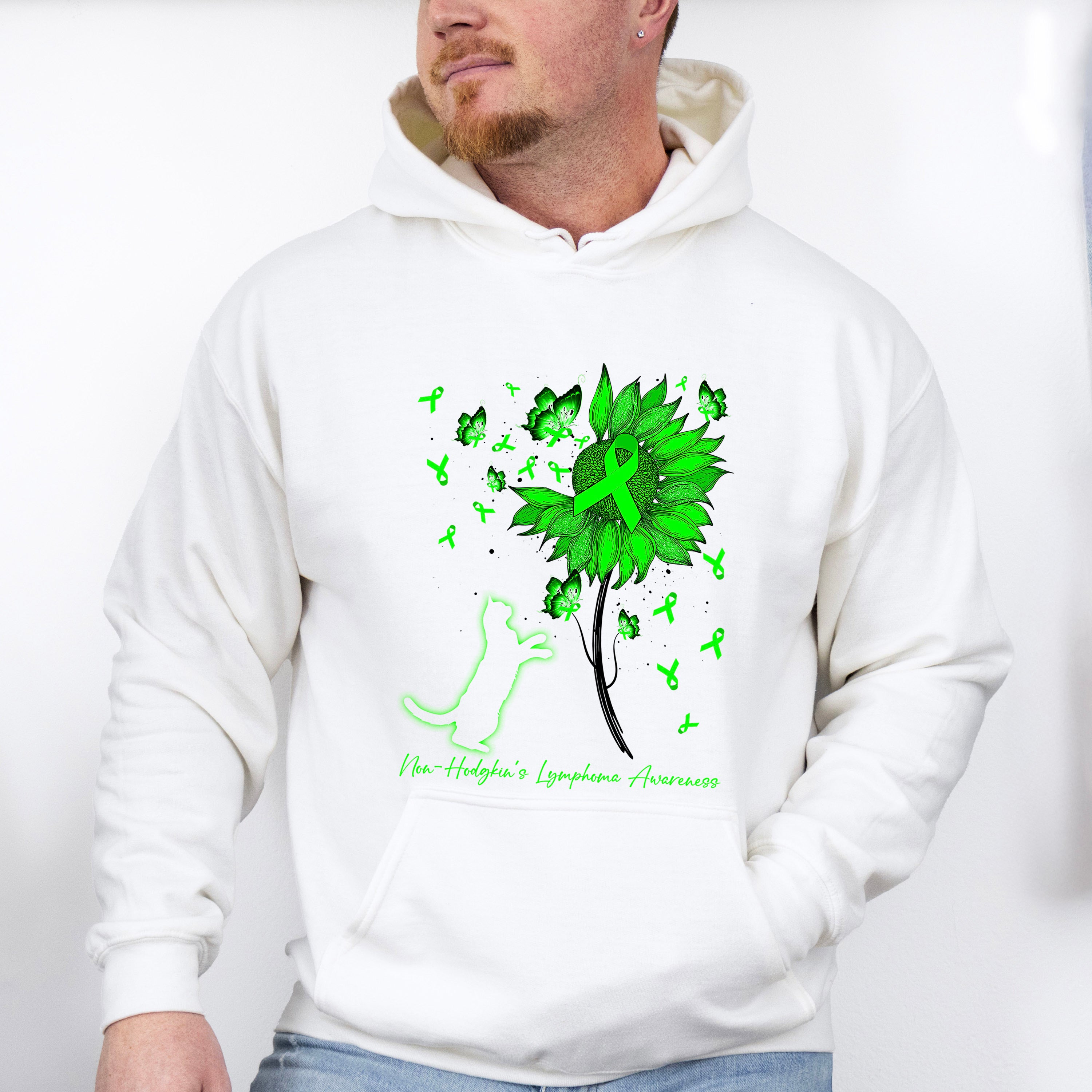 Lymphoma Awareness Cat Flower Design - Lymphoma Unisex Crewneck T-Shirt Sweatshirt Hoodie