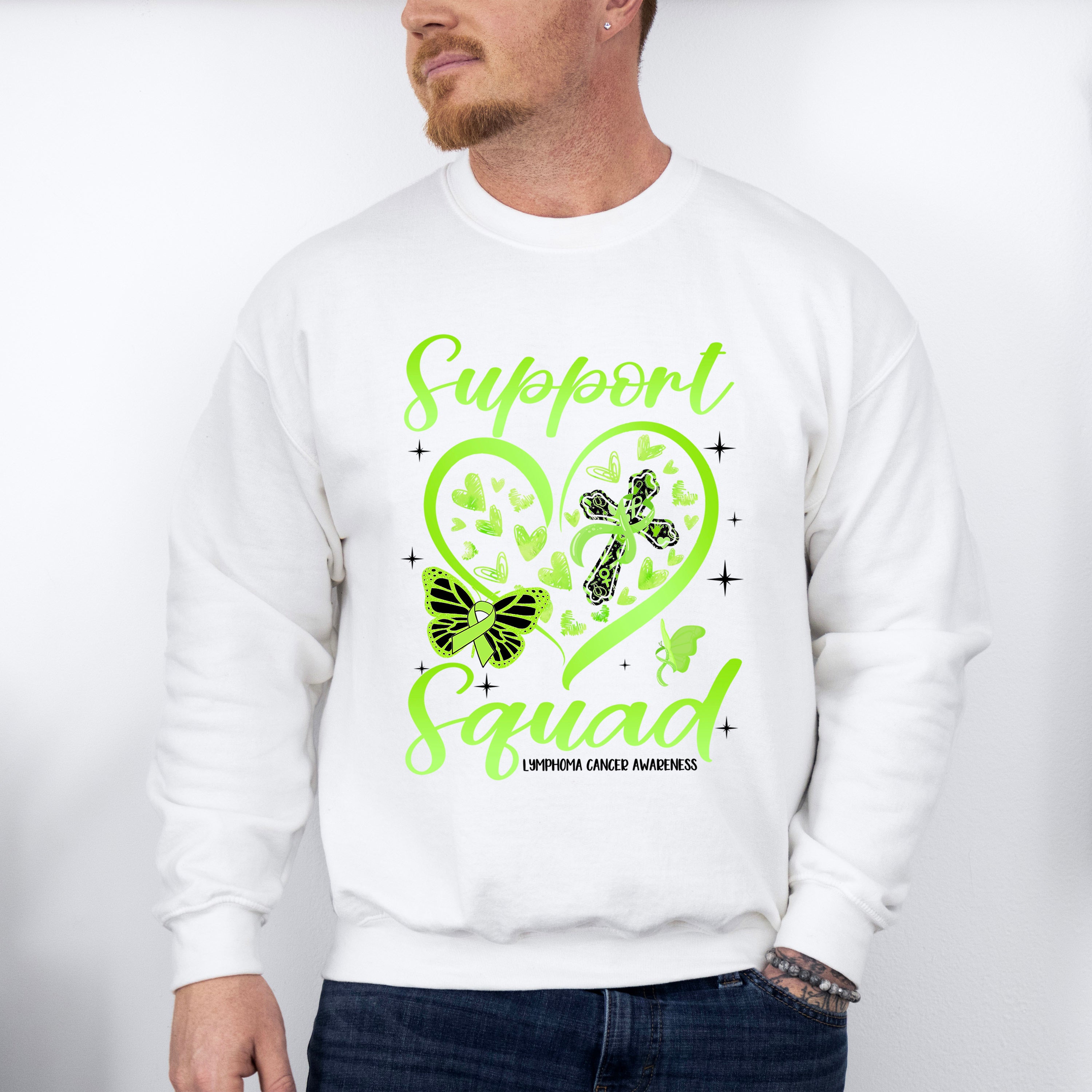 Support Squad Heart Design - Lymphoma Unisex Crewneck T-Shirt Sweatshirt Hoodie