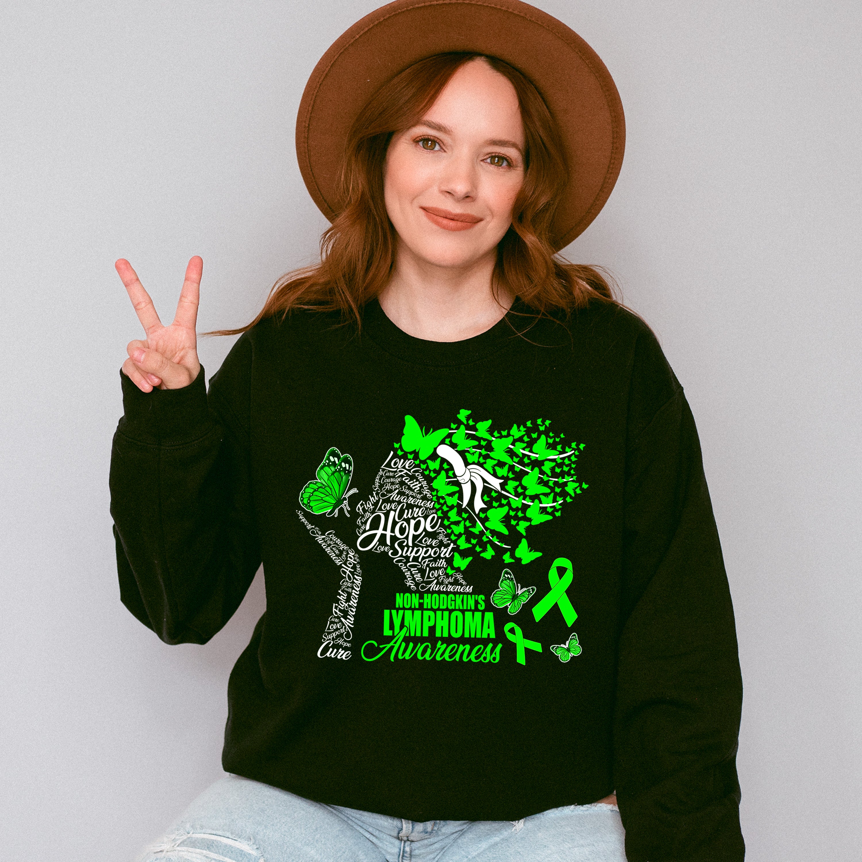 Lymphoma Awareness Butterfly Design - Lymphoma Unisex Crewneck T-Shirt Sweatshirt Hoodie