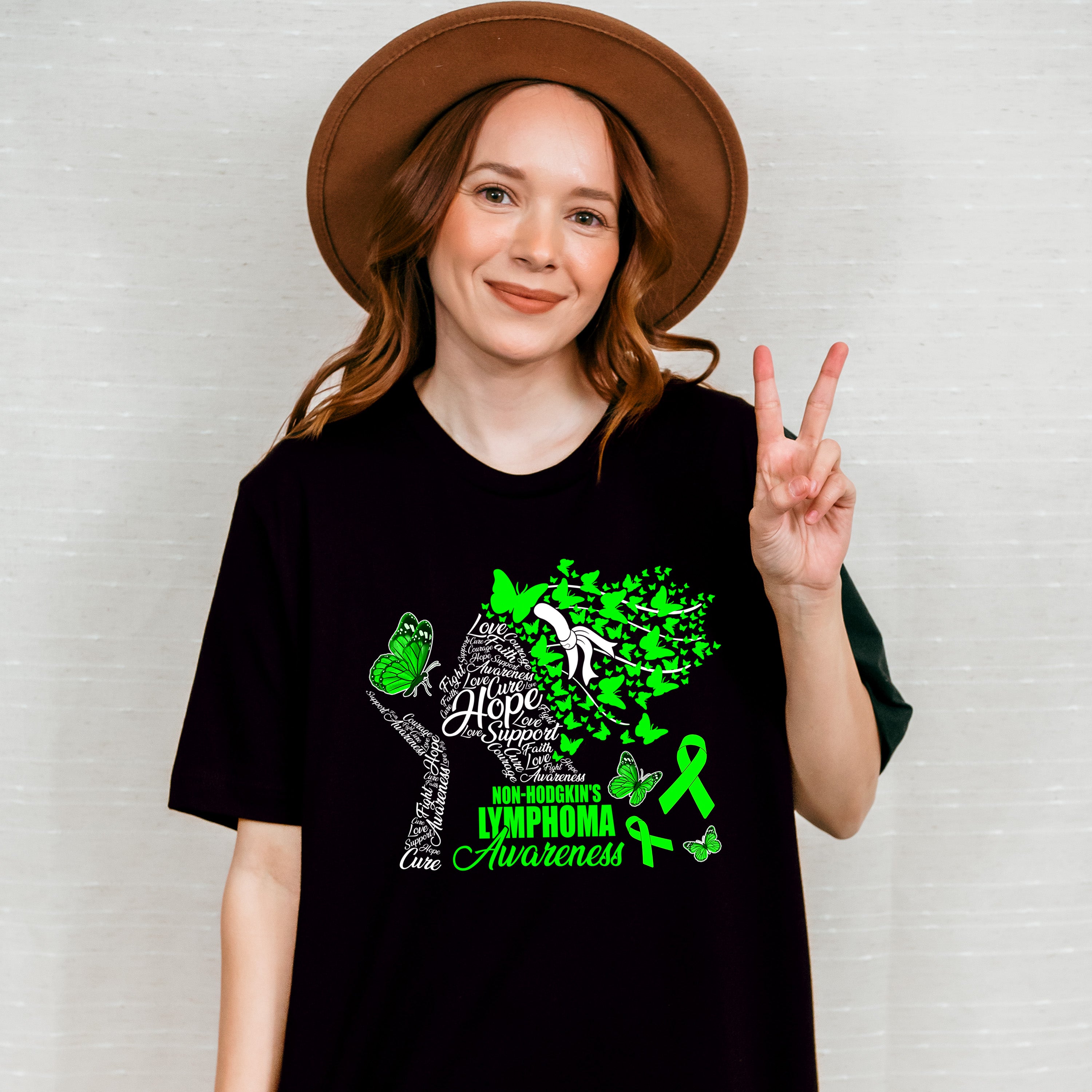 Lymphoma Awareness Butterfly Design - Lymphoma Unisex Crewneck T-Shirt Sweatshirt Hoodie