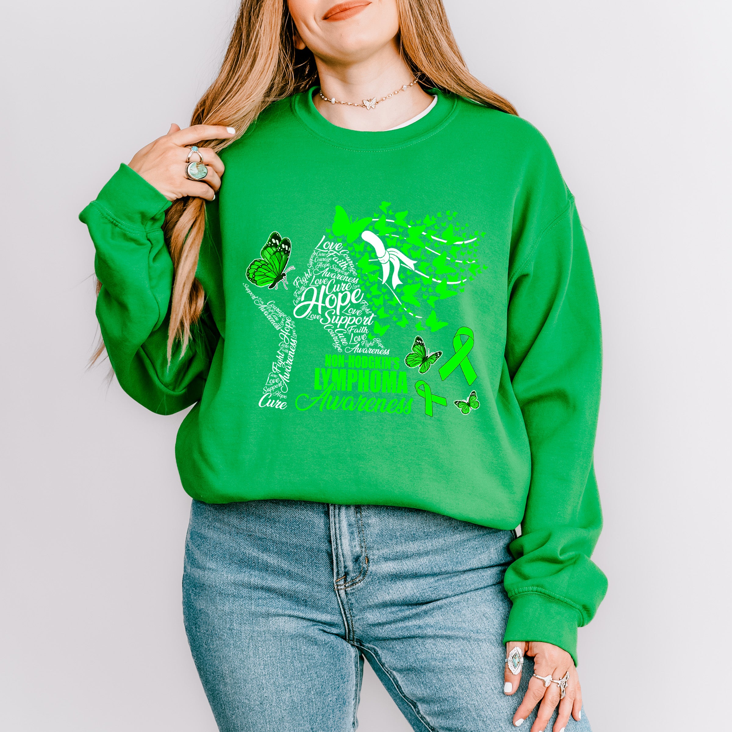 Lymphoma Awareness Butterfly Design - Lymphoma Unisex Crewneck T-Shirt Sweatshirt Hoodie