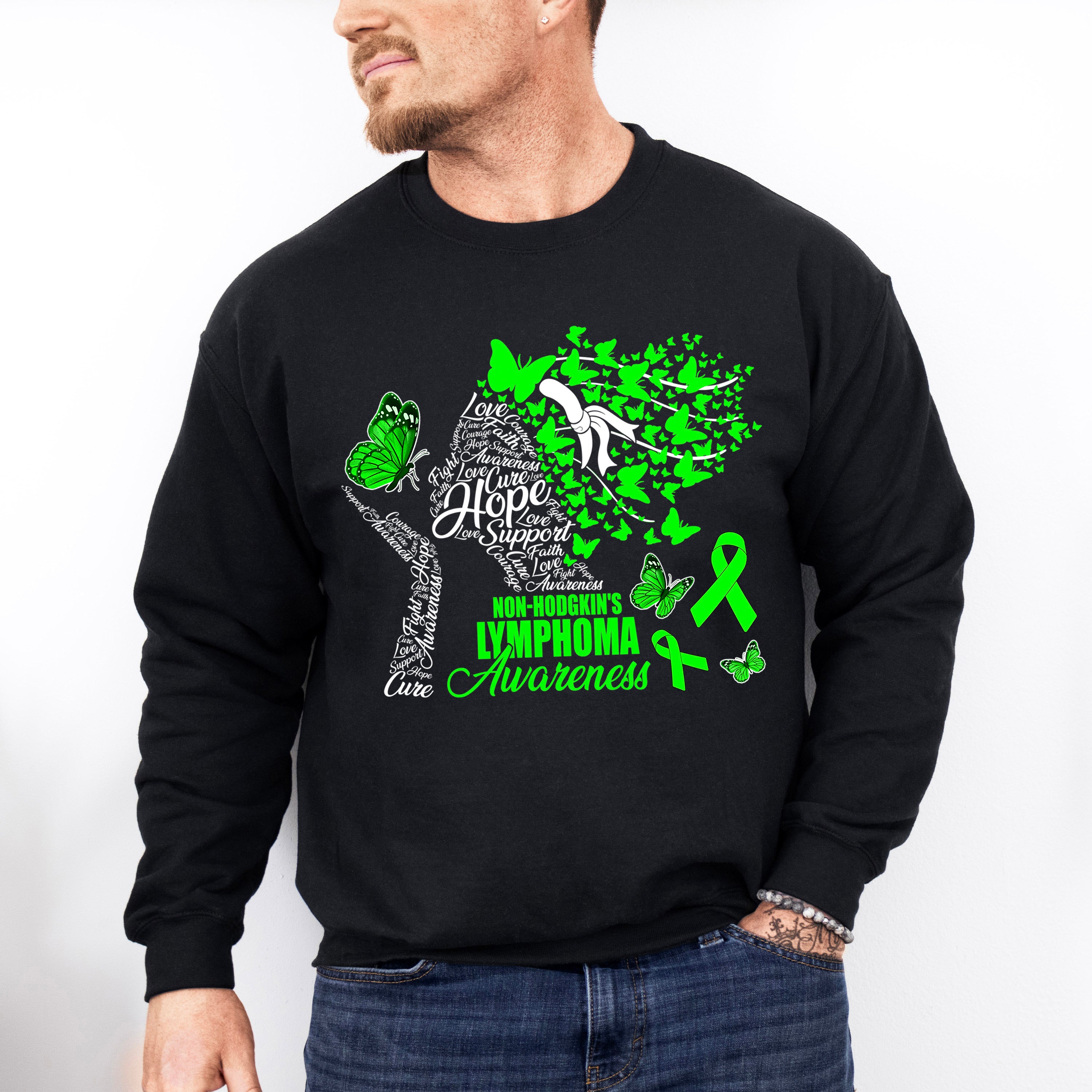 Lymphoma Awareness Butterfly Design - Lymphoma Unisex Crewneck T-Shirt Sweatshirt Hoodie