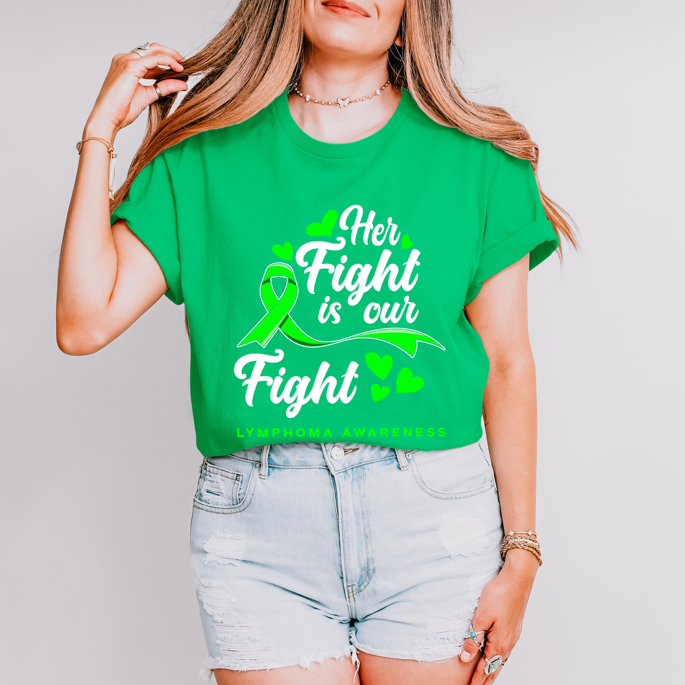 Her Fight Is Our Fight - Lymphoma Unisex Crewneck T-Shirt Sweatshirt Hoodie