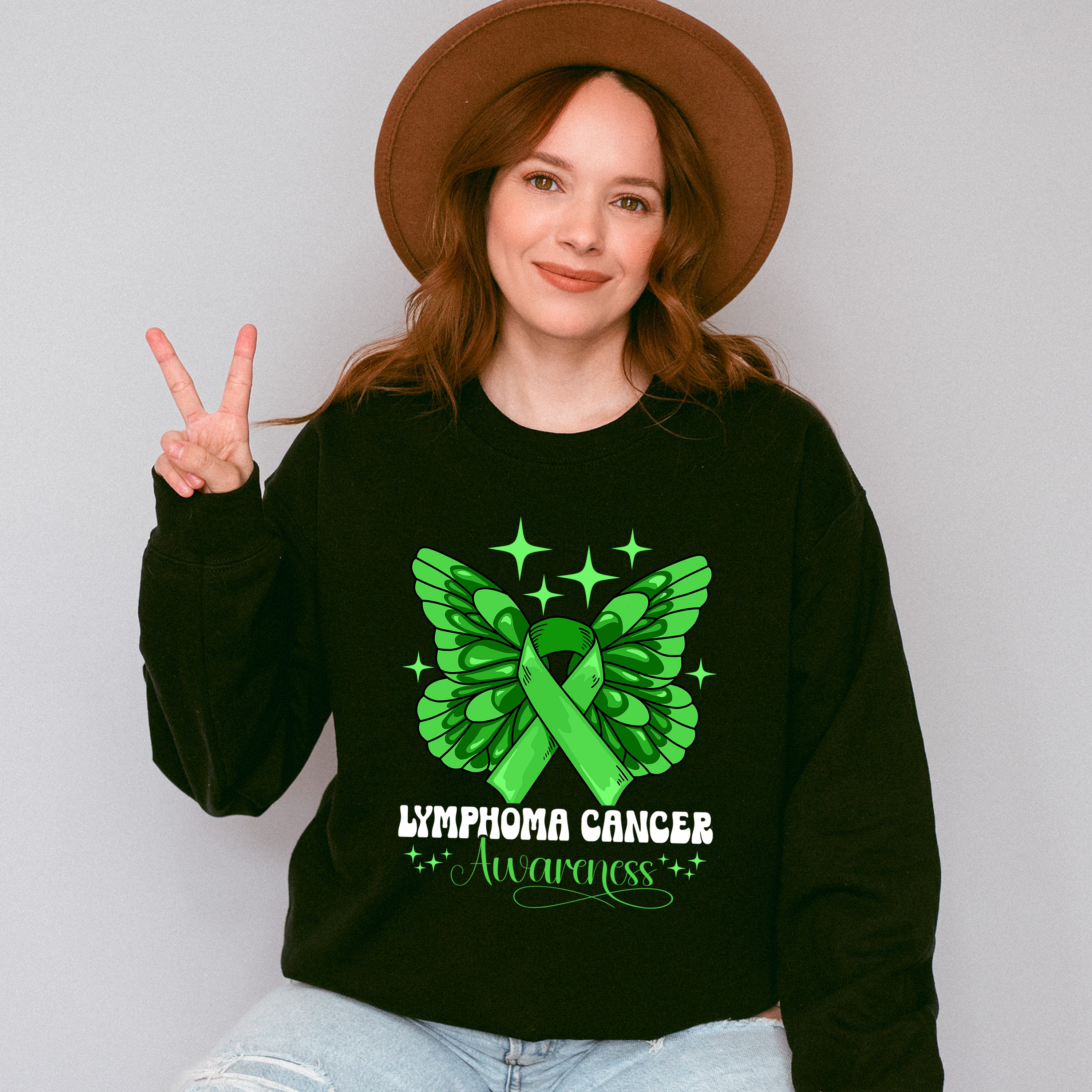 Lymphoma Butterfly Ribbon Design - Lymphoma Unisex Crewneck T-Shirt Sweatshirt Hoodie