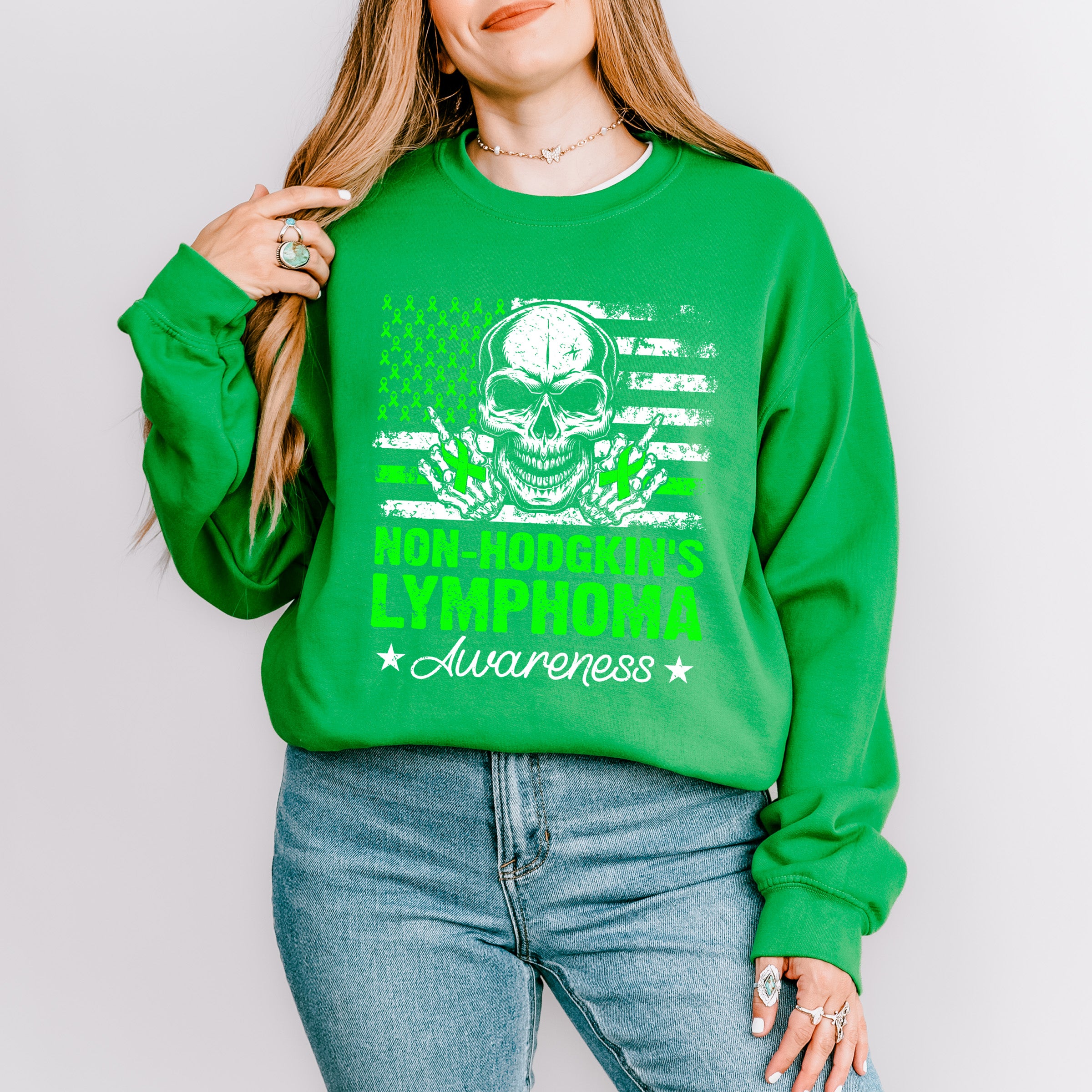 Lymphoma Awareness Skull Design - Lymphoma Unisex Crewneck T-Shirt Sweatshirt Hoodie